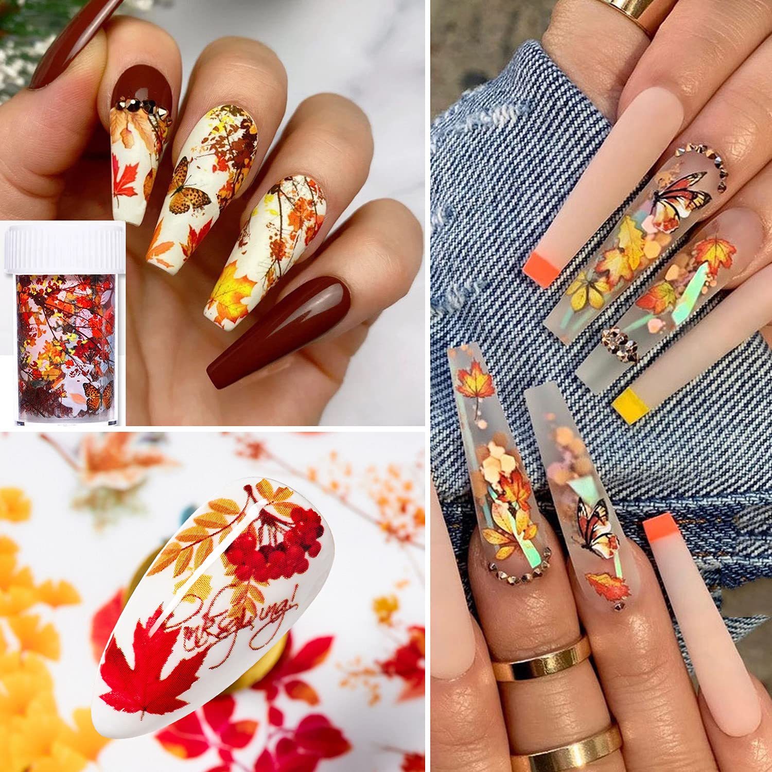 Autumn Maple Leaf Nail Foil Transfer Stickers - 2 Pack Fall Nail Art Designs for Women | Thanksgiving Nail Decals & DIY Nail Decorations | Perfect for Halloween, Thanksgiving Parties and Seasonal Nail Art