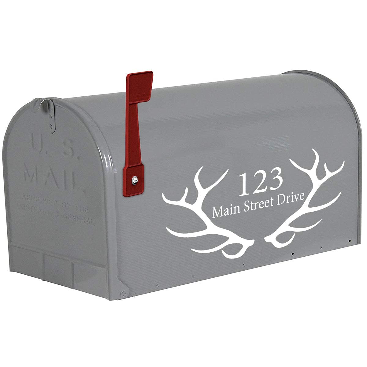 VWAQ Custom Home Address Vinyl Stickers - Set of 2 Antler Mailbox Decals (White, CMB27) for Mailbox Decoration & House Number Signs - Perfect for Holiday Decor, Farmhouse Style Homes & Rustic Outdoor Decor