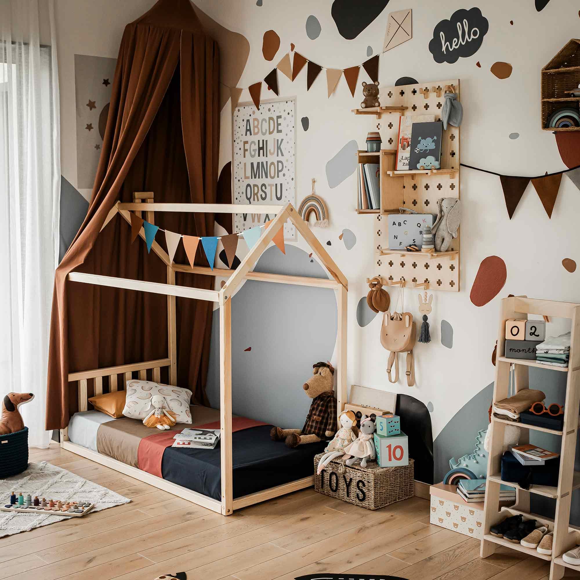Montessori Toddler House Bed Frame with Slats for Kids Room