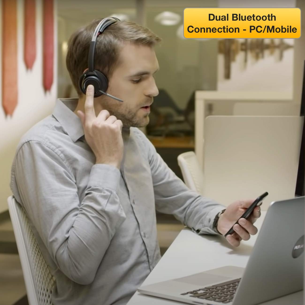 Poly Voyager Focus UC B825 Wireless Bluetooth Headset with Boom Mic - 12H Talk Time, Active Noise Cancelling for Office & Noisy Workplaces, Premium Sound Quality - Includes Stand, Cloth & Dongle (Ideal for Remote Work, Video Calls & Gaming)