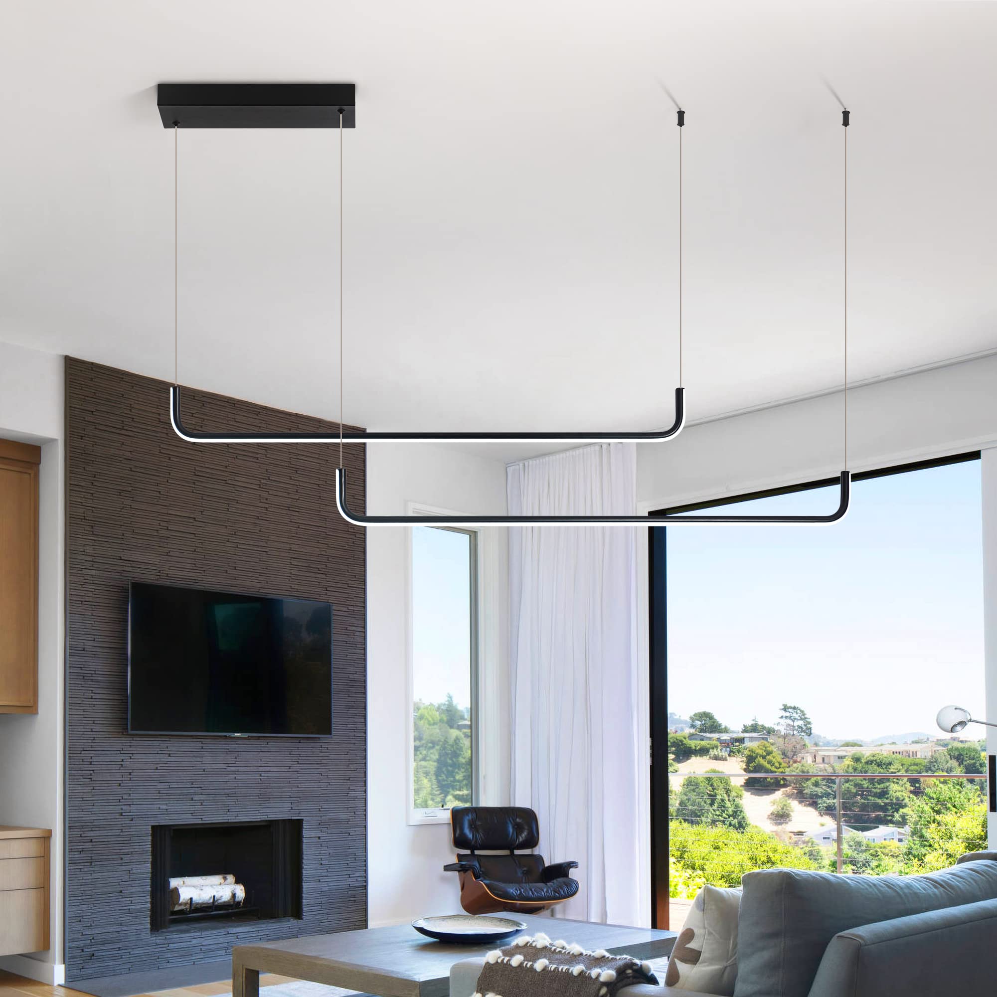2 Pack Modern Black Linear Pendant Lights - 39.37