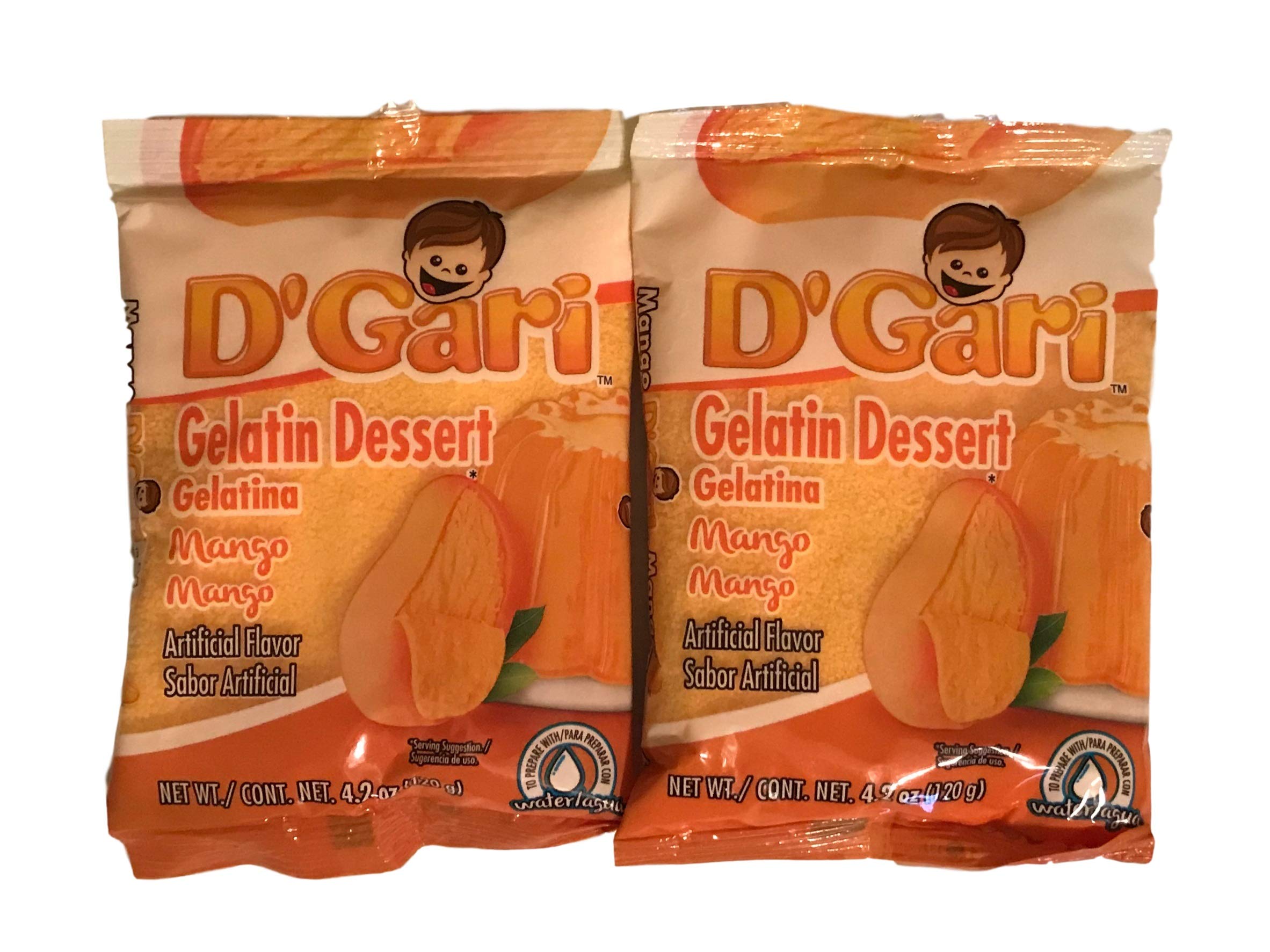 D Gari Pack of 2 Mango Gelatin Mix 4.2oz - Easy to Prepare with Water, Delicious Quick Snacks & Desserts - Authentic Mexican Powdered Gelatin for Parties, Kids Treats & Family Gatherings