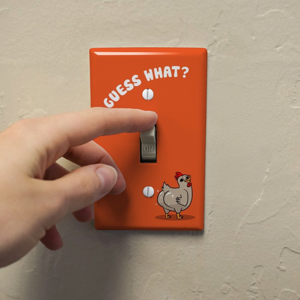 Guess What Chicken Butt Funny Plastic Wall Decor Toggle Light Switch Plate Cover - Humorous Home Decor for Bedroom, Kitchen, Office - Novelty Light Switch Covers for Kids Room & Gag Gifts