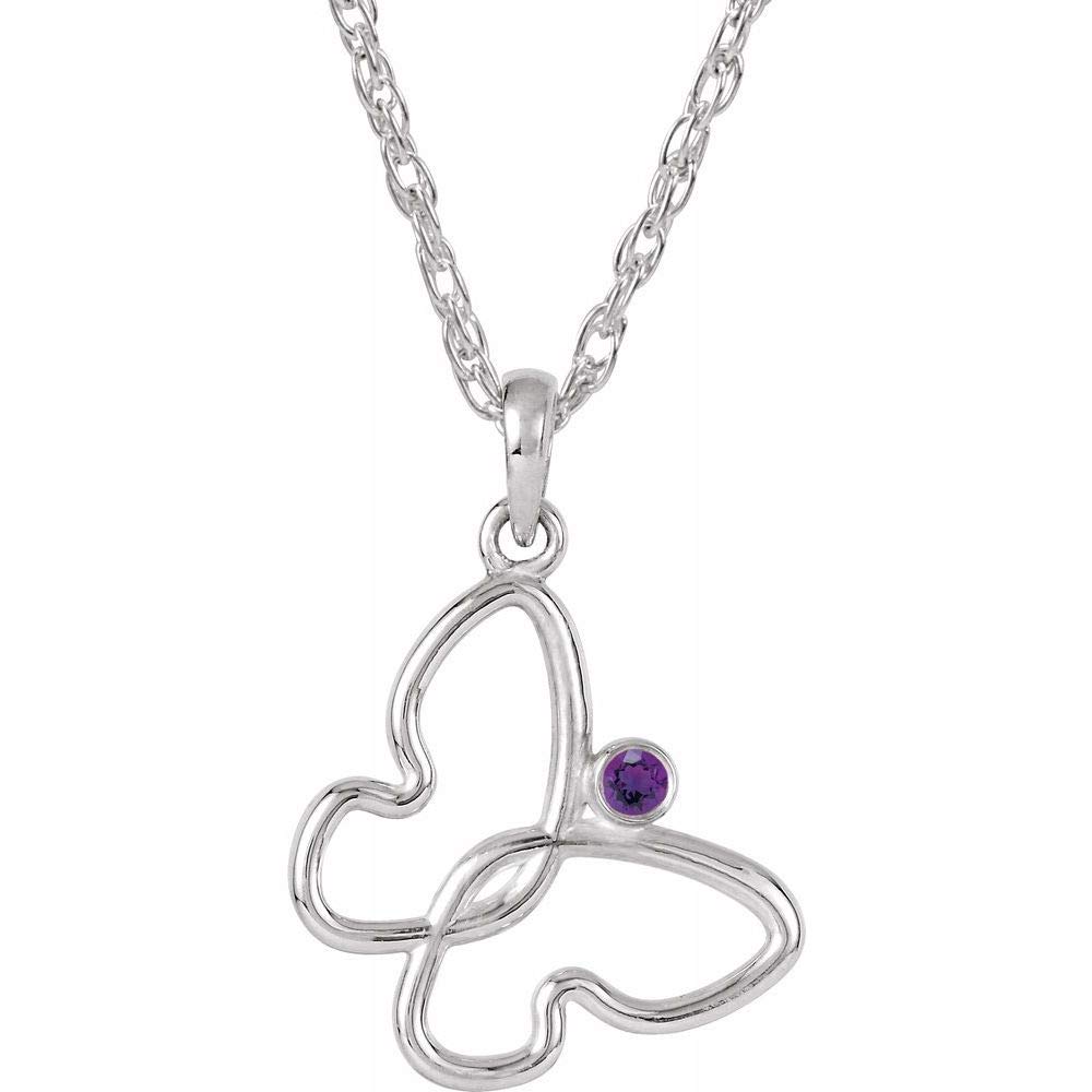 2mm Round Amethyst Butterfly Charm Pendant Chain Necklace 18