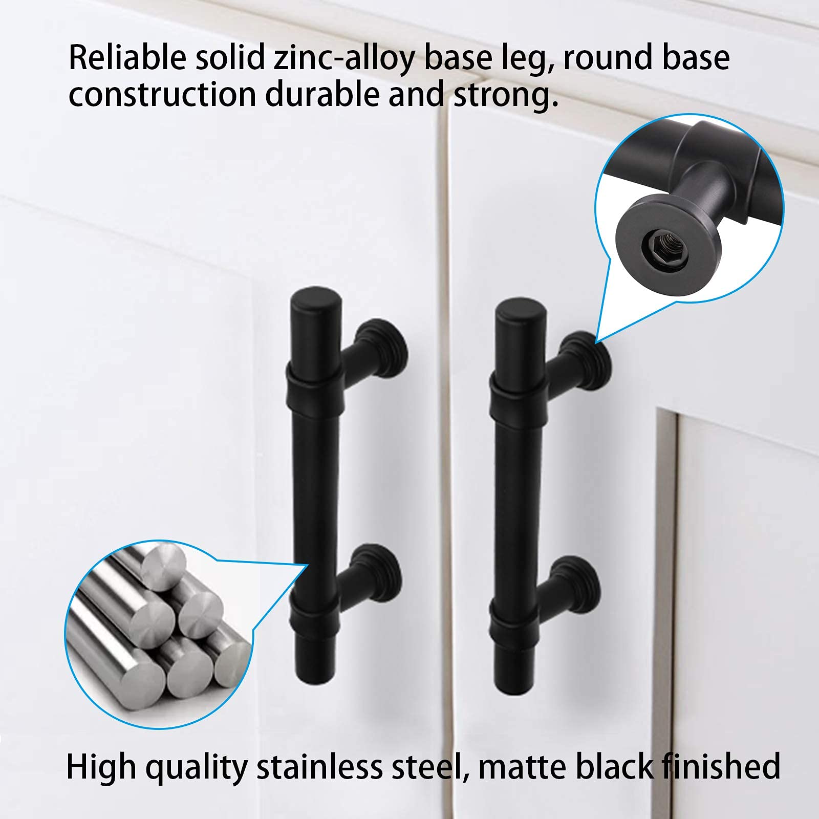 Goldenwarm 10 Pack Black Cabinet Pulls - 3 Inch Matte Black Kitchen Cupboard Handles for Drawers & Cabinets - Durable Metal Drawer Pulls for Modern Kitchen, Bathroom & Office Furniture Upgrade