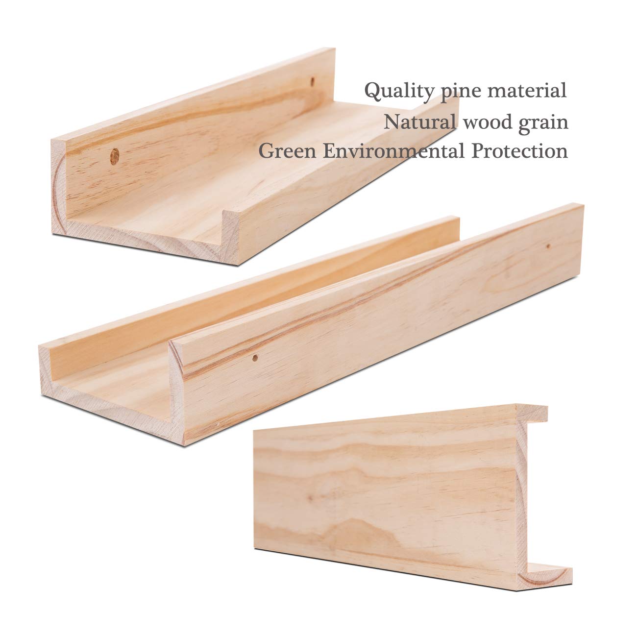 AZSKY Set of 2 Floating Shelves 16 Inch - Natural Wood Wall Shelves for Picture Frames, Books & Decor - Perfect for Living Room, Nursery & Gallery Display