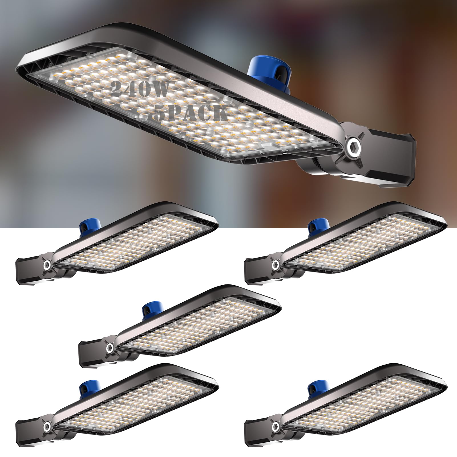 5-Pack 240W LED Parking Lot Lights - 36,000LM (150LM/W) 5000K Daylight - Outdoor Pole Mount Lighting with Smart Dusk-to-Dawn Sensor - Ideal for Commercial Parking Lots, Warehouses & High Mast Areas (30-50ft Height) - 7-Year Warranty