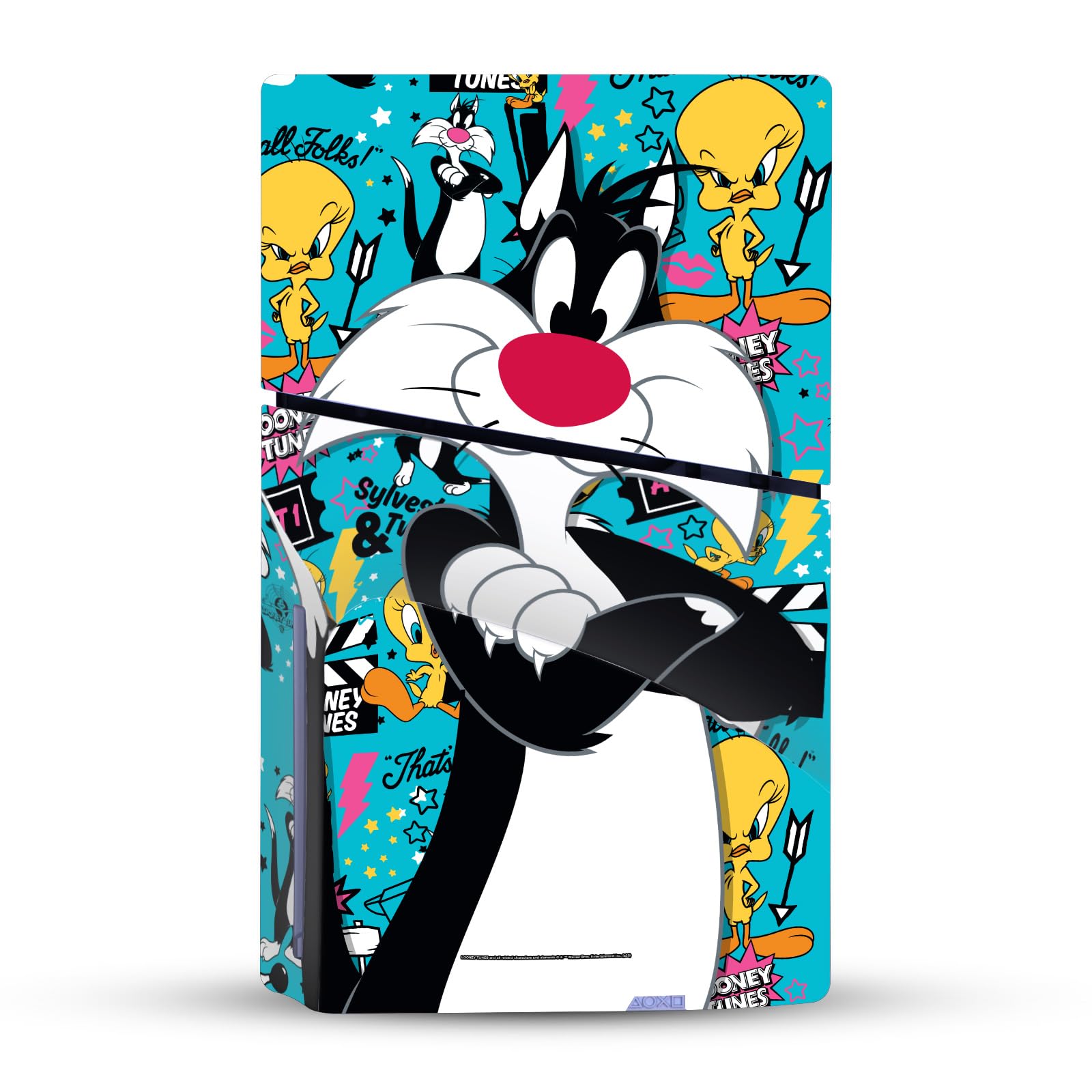 Official Looney Tunes Sylvester The Cat Vinyl Skin Sticker for Sony PS5 Slim/Pro Disc Console & DualSense Controller - Gaming Decal for Playstation 5 Accessories - Perfect for Customizing Your Gaming Setup