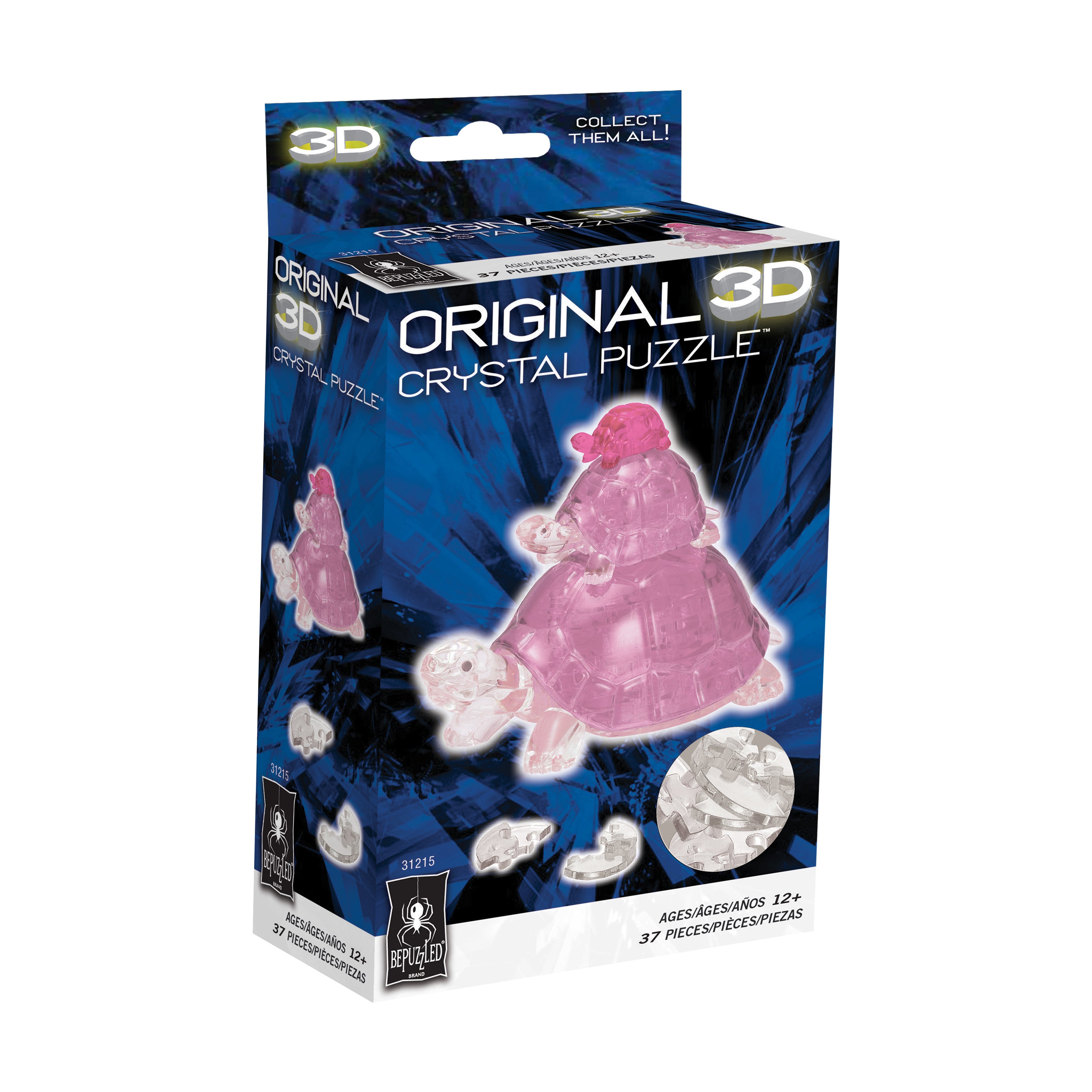 BePuzzled Pink Turtles 3D Crystal Puzzle - 37 Piece Brain Teaser for Adults & Teens - Fun Educational STEM Toy for Family Game Night & Stress Relief