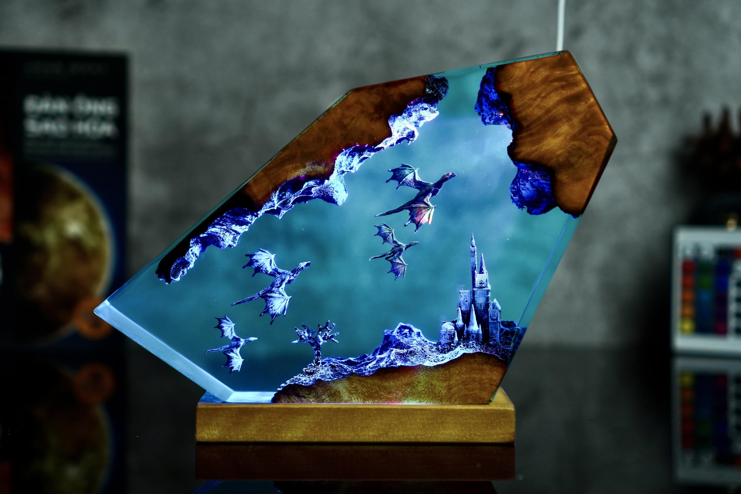 Fire Dragon and Ice Dragon Resin Night Light - 3D Dragon LED Lamp for Home Decor, Bedroom, Living Room - Unique Anniversary Gift for Men & Women (XL 19.8x25.4cm) - Perfect for Fantasy Themed Rooms, Gaming Setups & Meditation Spaces