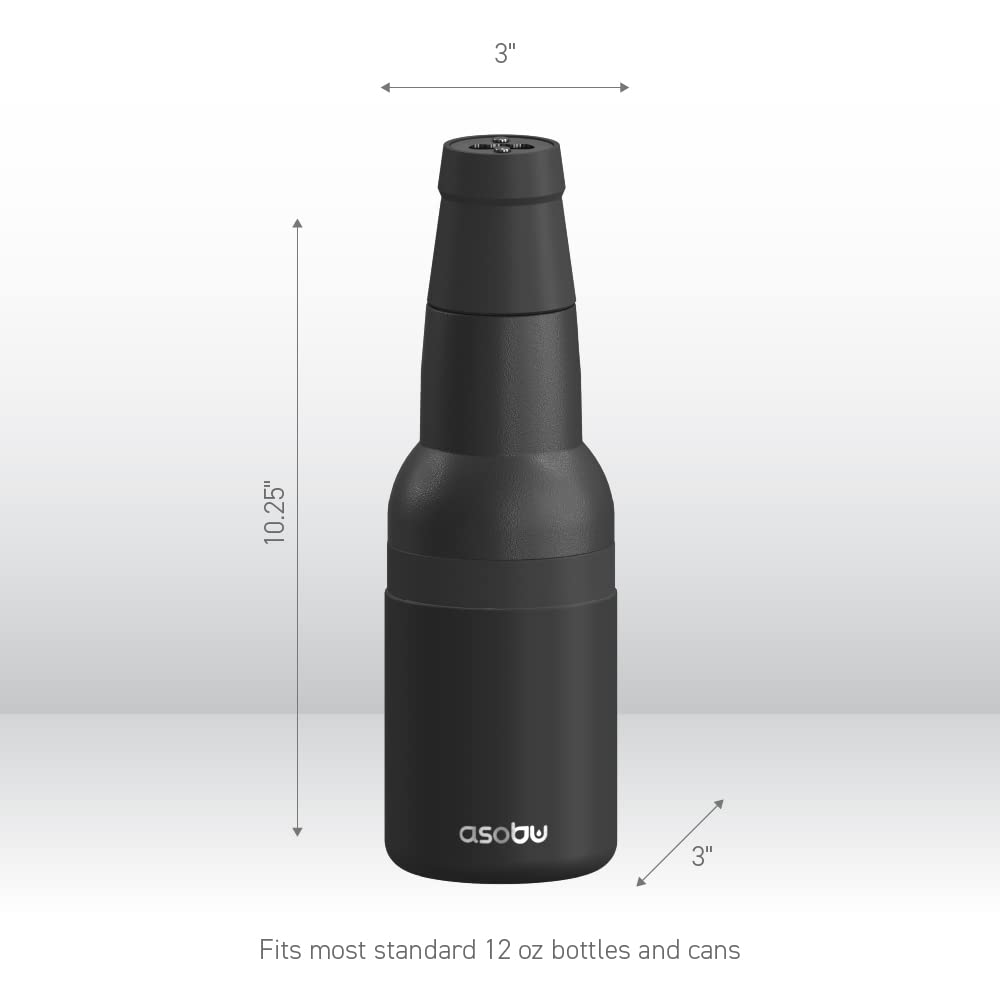 Asobu Frosty Beer Holder 2 Go - Vacuum Insulated Double Walled Stainless Steel Beer Can & Bottle Cooler with Built-in Opener - BPA Free, Eco-Friendly (Black) - Perfect for Camping, BBQs, Beach Parties & Outdoor Adventures