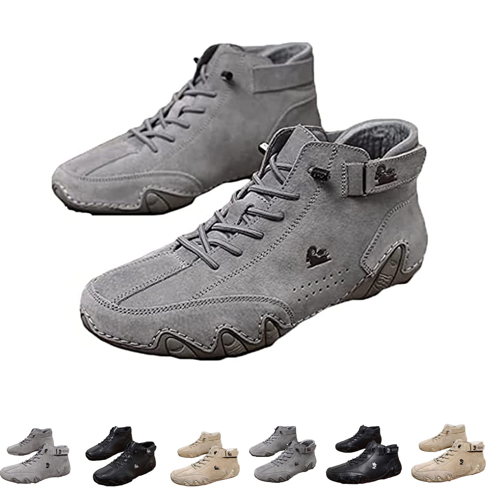 Italian Handmade Suede Velcro High Boots Men's Chukka Leather Casual Sneakers - Non-Slip Breathable Ankle Boots for Men, Perfect Father's Day Gift for Outdoor Walking & Daily Wear