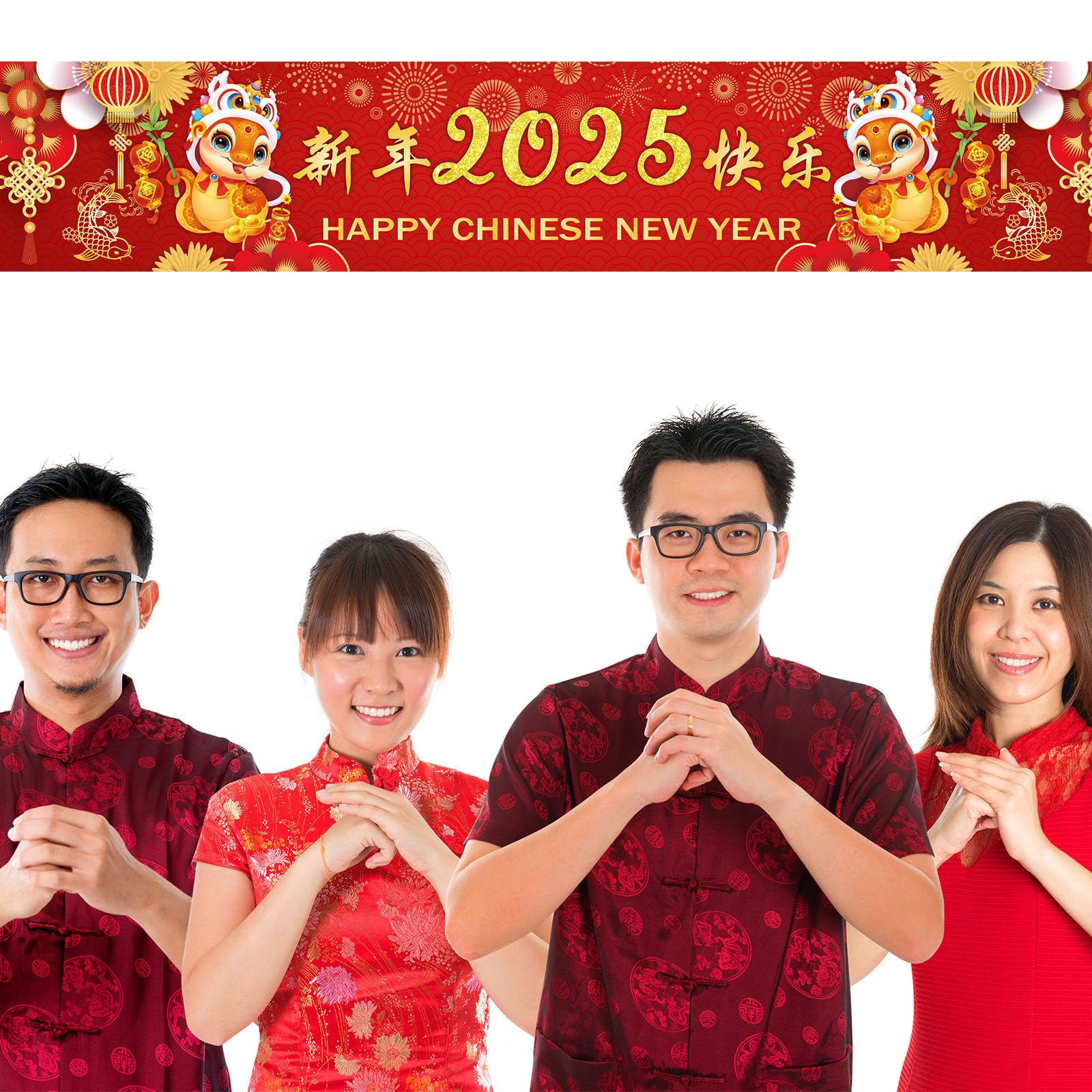 2025 Chinese New Year Snake Decorations - Large 8.2x1.5ft Fabric Happy New Year Banner for Spring Festival | Indoor/Outdoor Party Supplies, Wall Decor & Home Celebration