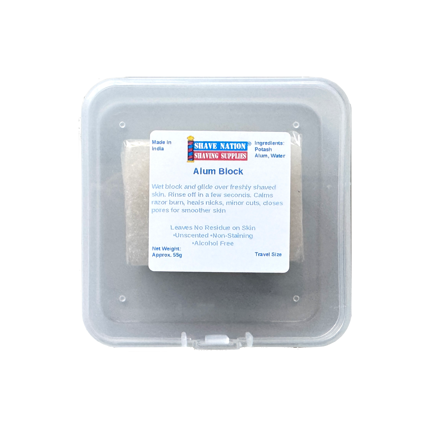 Premium Shave Nation Small Alum Block (55g) with Travel Case - Natural Post-Shave Treatment for Men, Skin Soother & Razor Burn Relief - Perfect for Travel & Daily Grooming Routine
