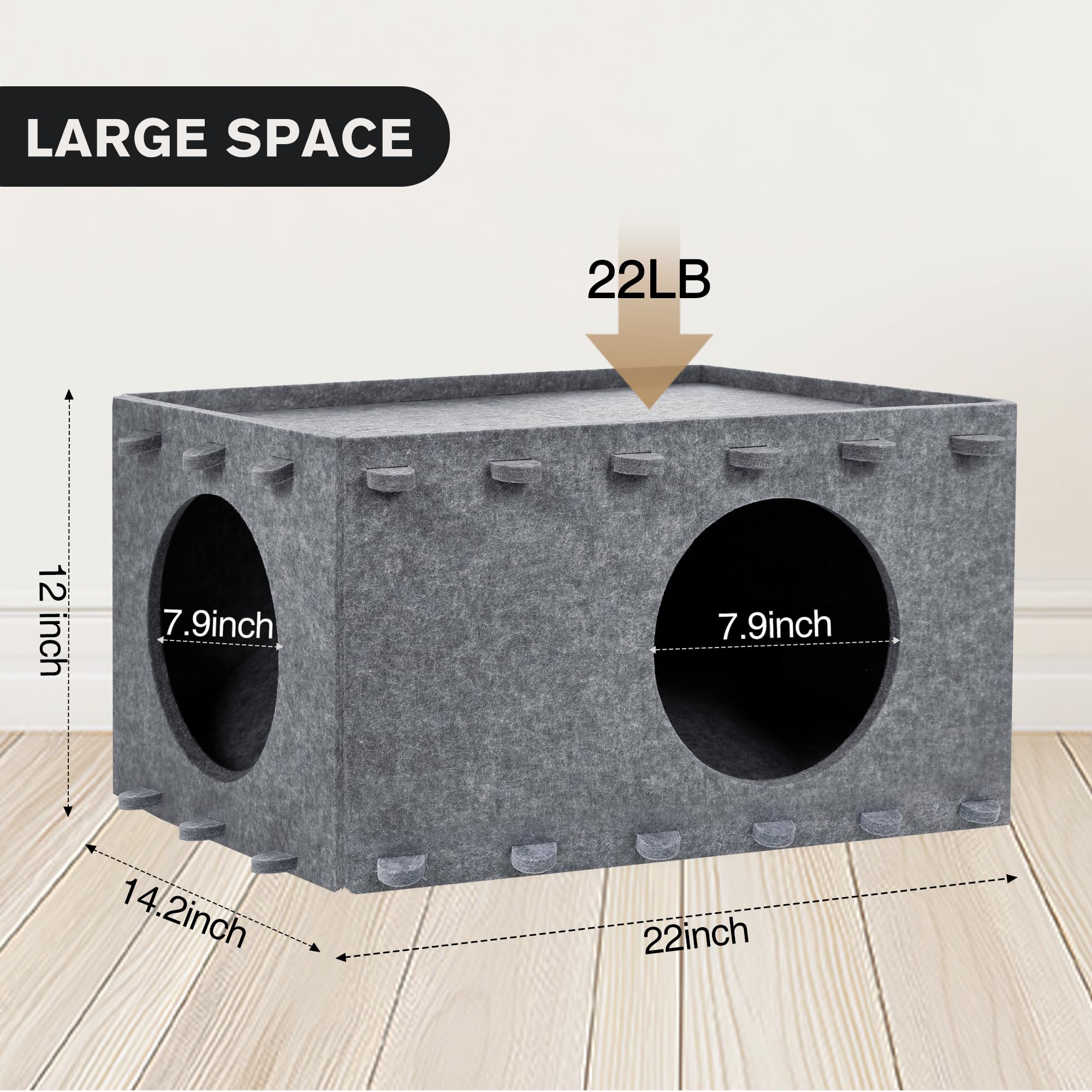 Premium Cat Bed for Indoor Cats - Large & Multi-Cat Cave House with Scratch-Resistant Design - 22x14.2x12 Inch Gray Pet Hideaway for Cozy Napping & Play - Perfect for Living Rooms, Bedrooms & Pet-Friendly Spaces