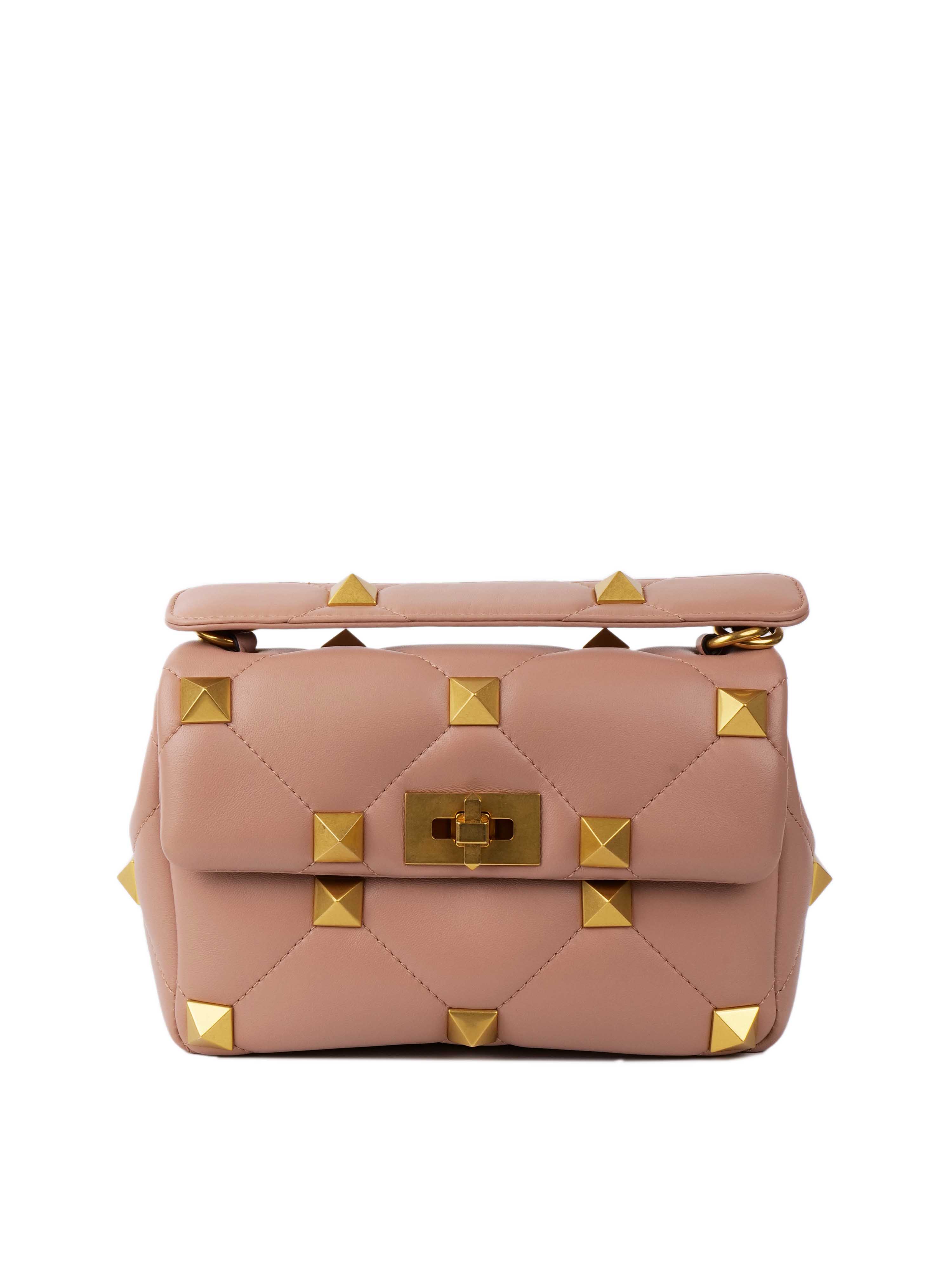 Valentino Blush Pink Medium Roman Stud Shoulder Bag - Elegant Leather Crossbody Purse for Women | Perfect for Date Night, Parties & Special Occasions