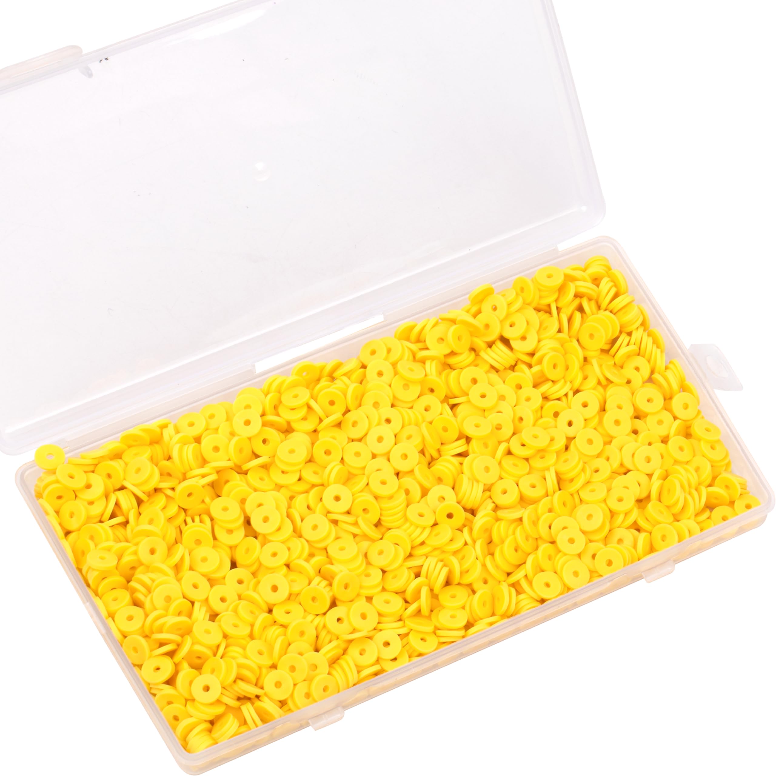 2000Pcs White Polymer Clay Beads - 6mm Round Flat Spacer Heishi Beads for DIY Jewelry Making, Bracelets, Necklaces & Earrings - Perfect for Adults Crafting & Vinyl Bead Accessories (Yellow) - Great for Handmade Gifts, Boho Style & Fashion Jewelry Designs