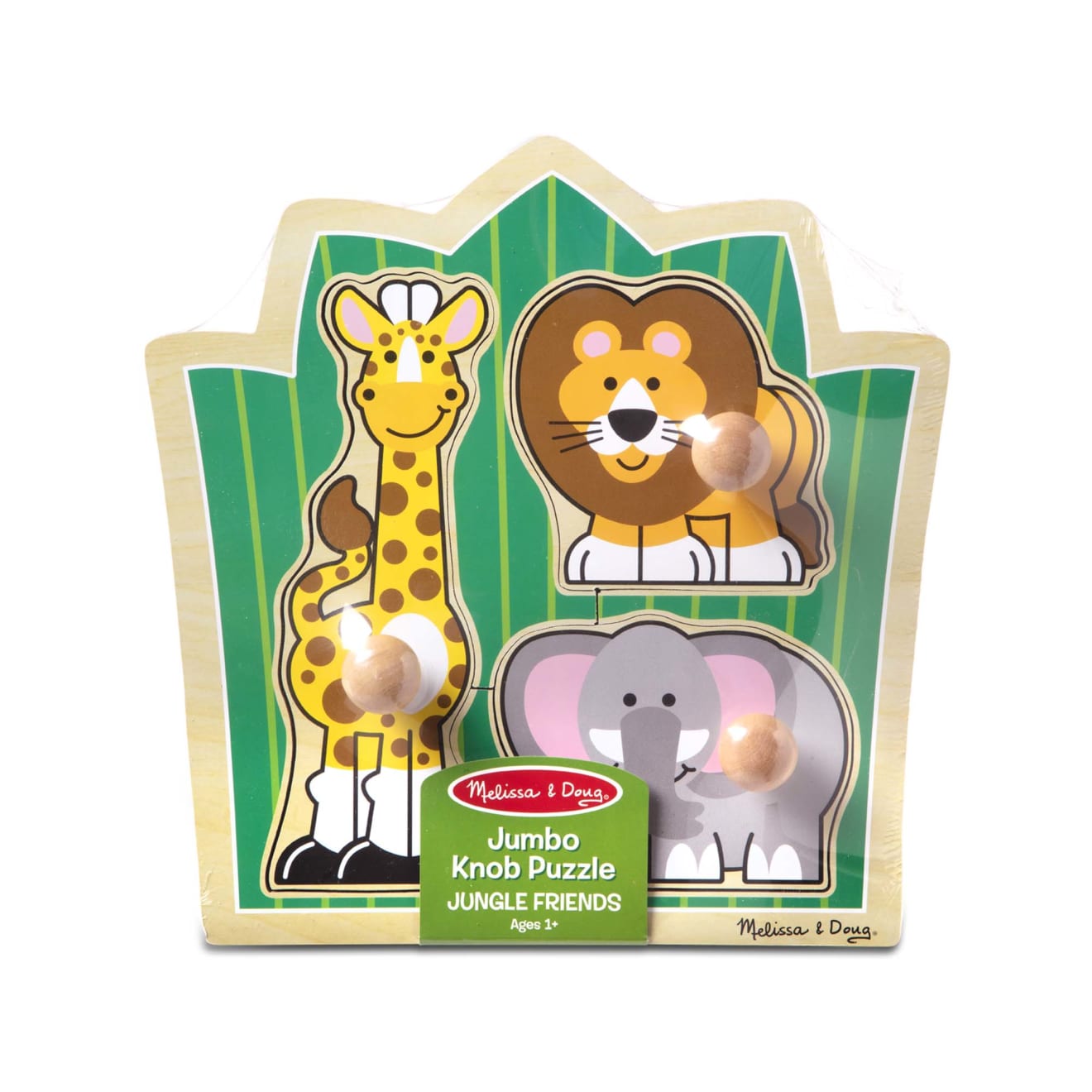 Jungle Friends Jumbo Knob Puzzle - 3 Piece Wooden Animal Puzzle for Toddlers | Early Learning Educational Toy for Kids Ages 1-3 | Perfect for Montessori Classroom & Home Playtime
