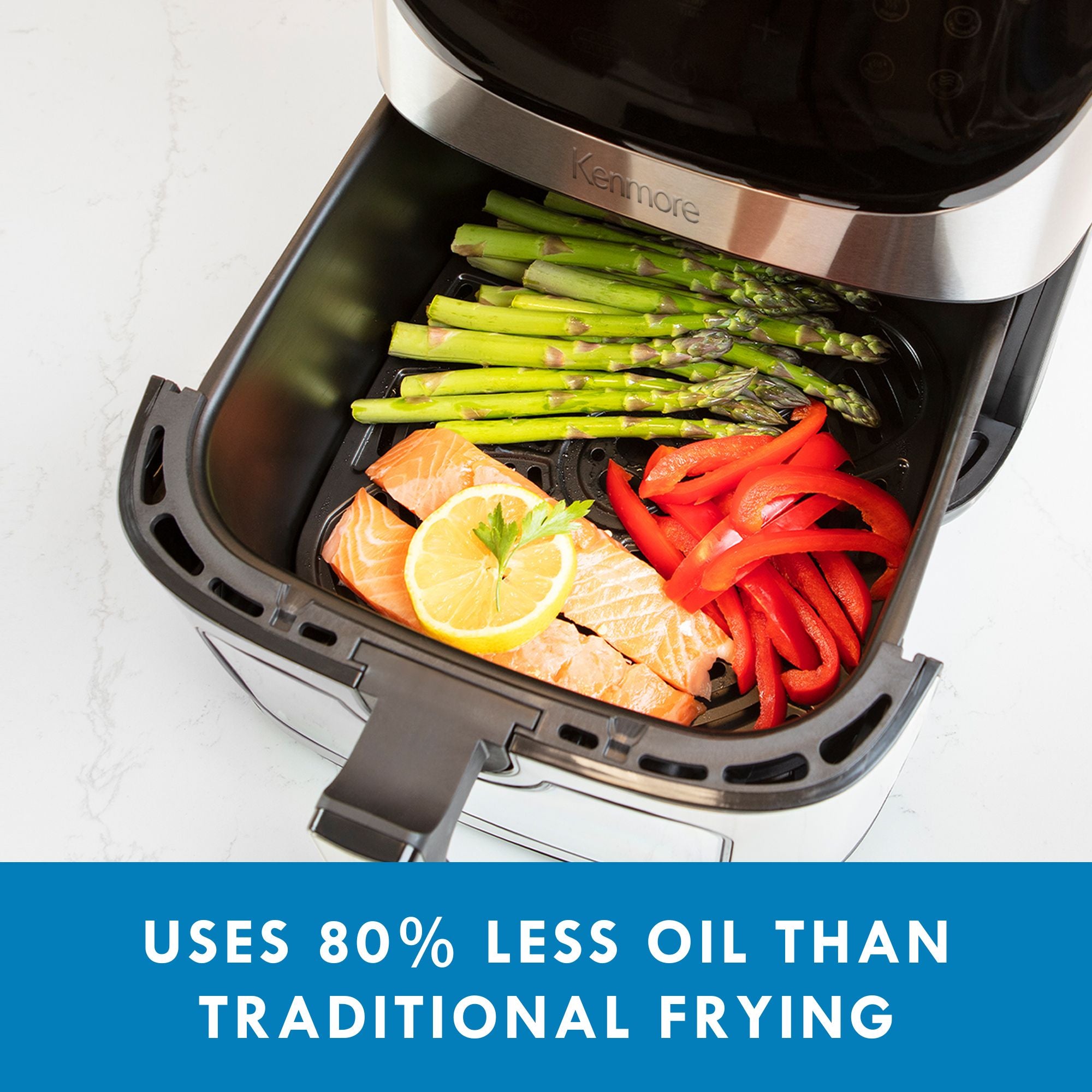 Kenmore 8 Quart Large Capacity Air Fryer with 12 Preset Functions - 1700W Digital Touchscreen Air Fryer Oven with Viewing Window - Roast, Bake, Broil, Dehydrate & Reheat - Perfect for Family Cooking & Meal Prep - Stainless Steel Design