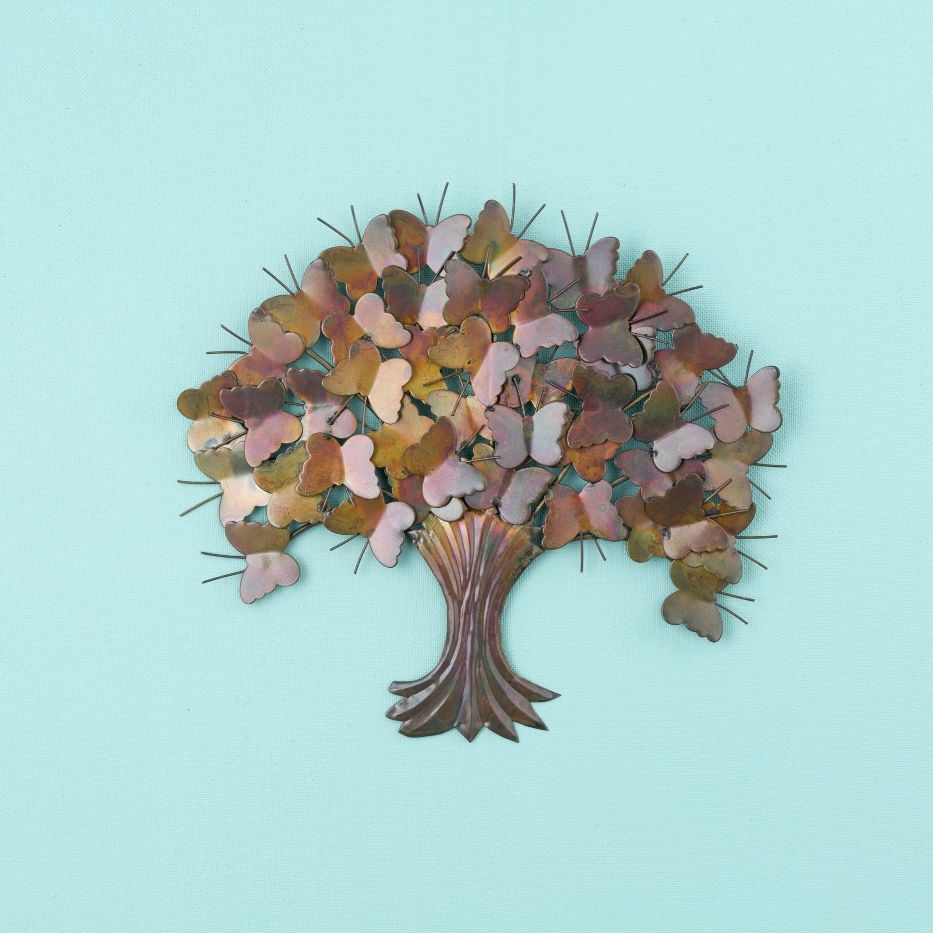 Butterfly Tree Wall Art - Handcrafted Flamed Metal Decor for Home & Office - 15 Inch Elegant Nature-Inspired Design for Living Room, Bedroom, or Nursery