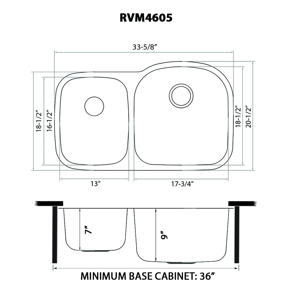 Ruvati RVM4605 34-Inch Undermount Double Bowl Kitchen Sink - 16 Gauge Stainless Steel for Modern Home & Restaurant Use
