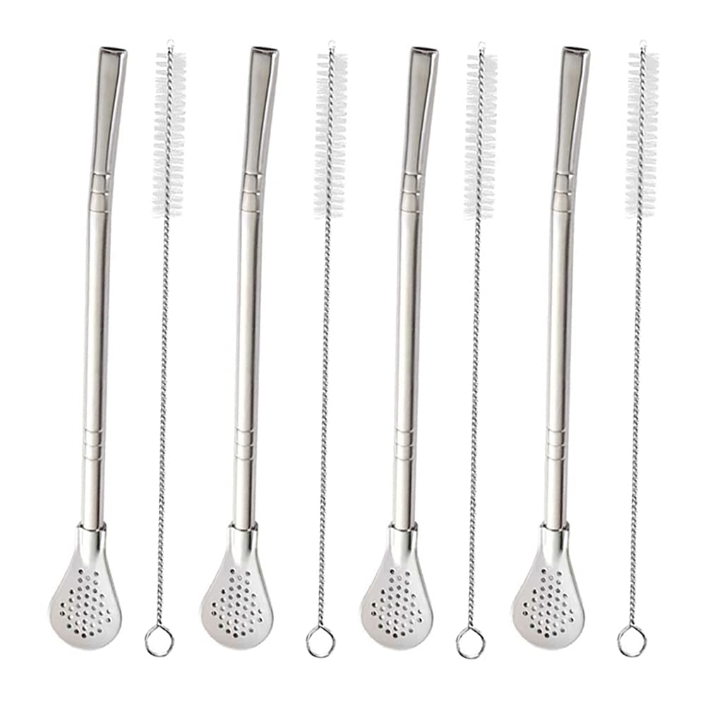 Stainless Steel Yerba Mate Bombilla Straw with Filter - 4 Pack for Tea & Coffee