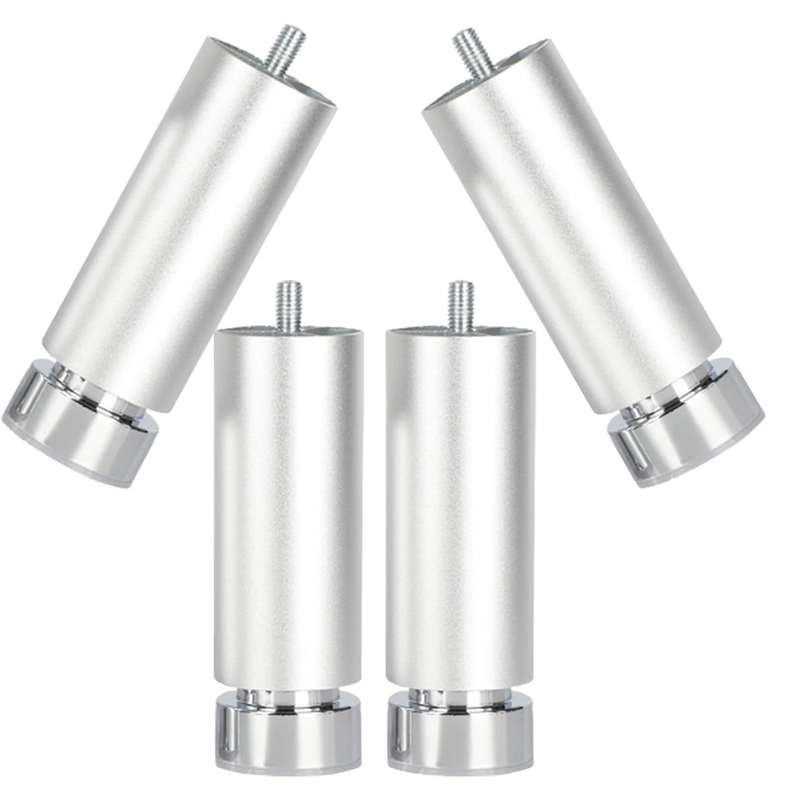 4 Pcs Adjustable Furniture Legs - Round Tube Aluminum Alloy Cabinet Feet, Metal Bed Legs, Replacement Sofa Feet for Chairs, Refrigerators & Washing Machines - M10 Threaded Rod (10cm/3.9in) - Perfect for Home Office, Living Room & Kitchen Furniture Upgrades