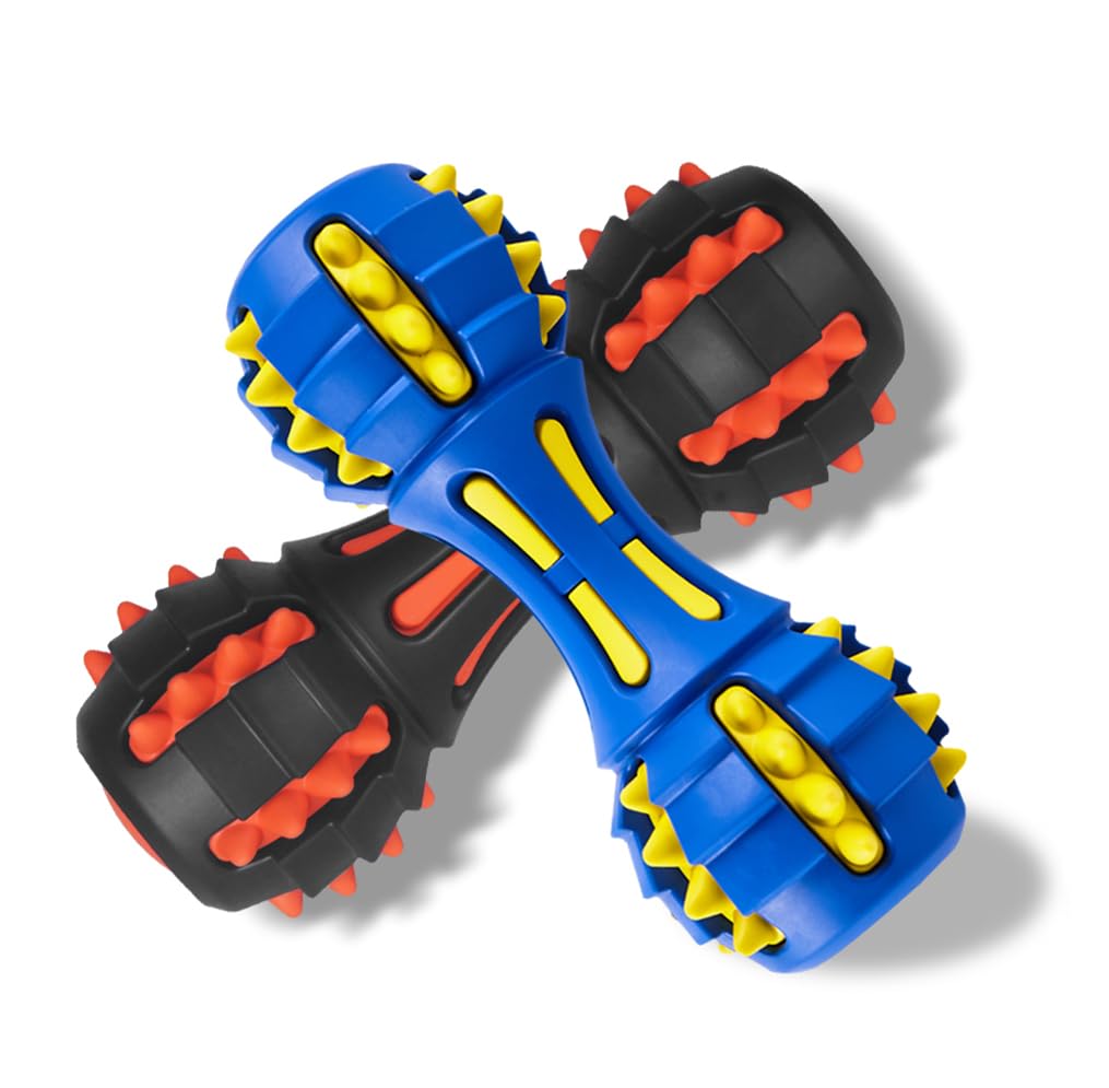 **AUSCAT 2Pcs Indestructible Dog Chew Toys for Aggressive Chewers - Durable Rubber Dumbbell Shape Interactive Dog Toys for Large & Medium Dogs (Blue & Black) - Perfect for Playtime, Training & Teeth Cleaning**