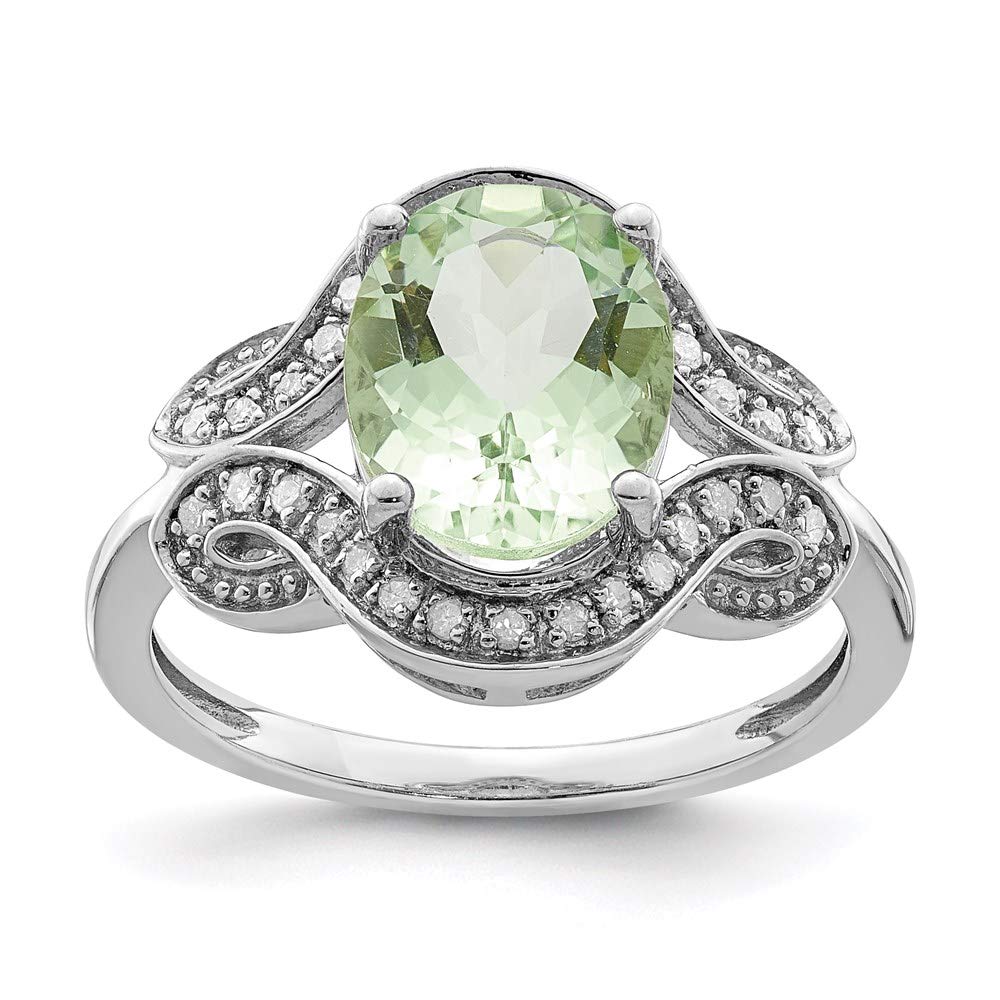 925 Sterling Silver Diamond & Oval Green Quartz Ring for Women - Elegant Fine Jewelry Gift for Her - Perfect for Weddings, Anniversaries & Special Occasions