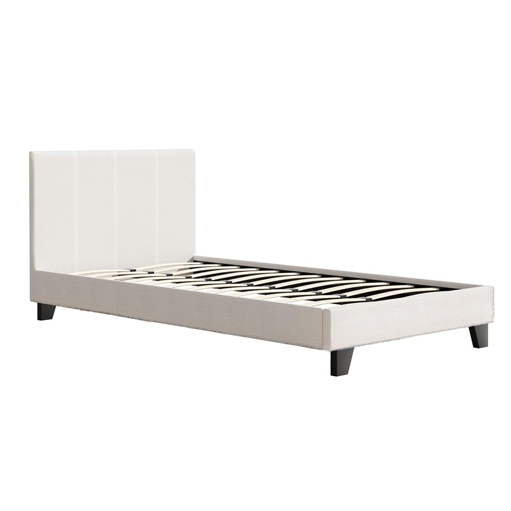 Coogee King Single Bed Frame - Soft White Bouclé Upholstered Platform Bed for Kids & Teens | Perfect for Small Bedrooms & Guest Rooms