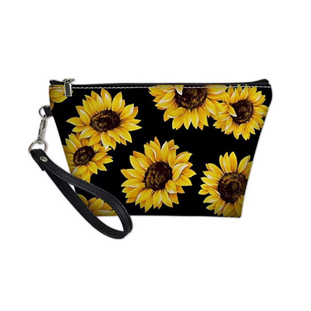AMZBeauty Women's Sunflower Leather Makeup Bag - Waterproof Cosmetic Organizer with Zipper & Handle - Perfect for Travel, Toiletries, and Daily Essentials | Stylish Floral Design for Home & On-the-Go Use