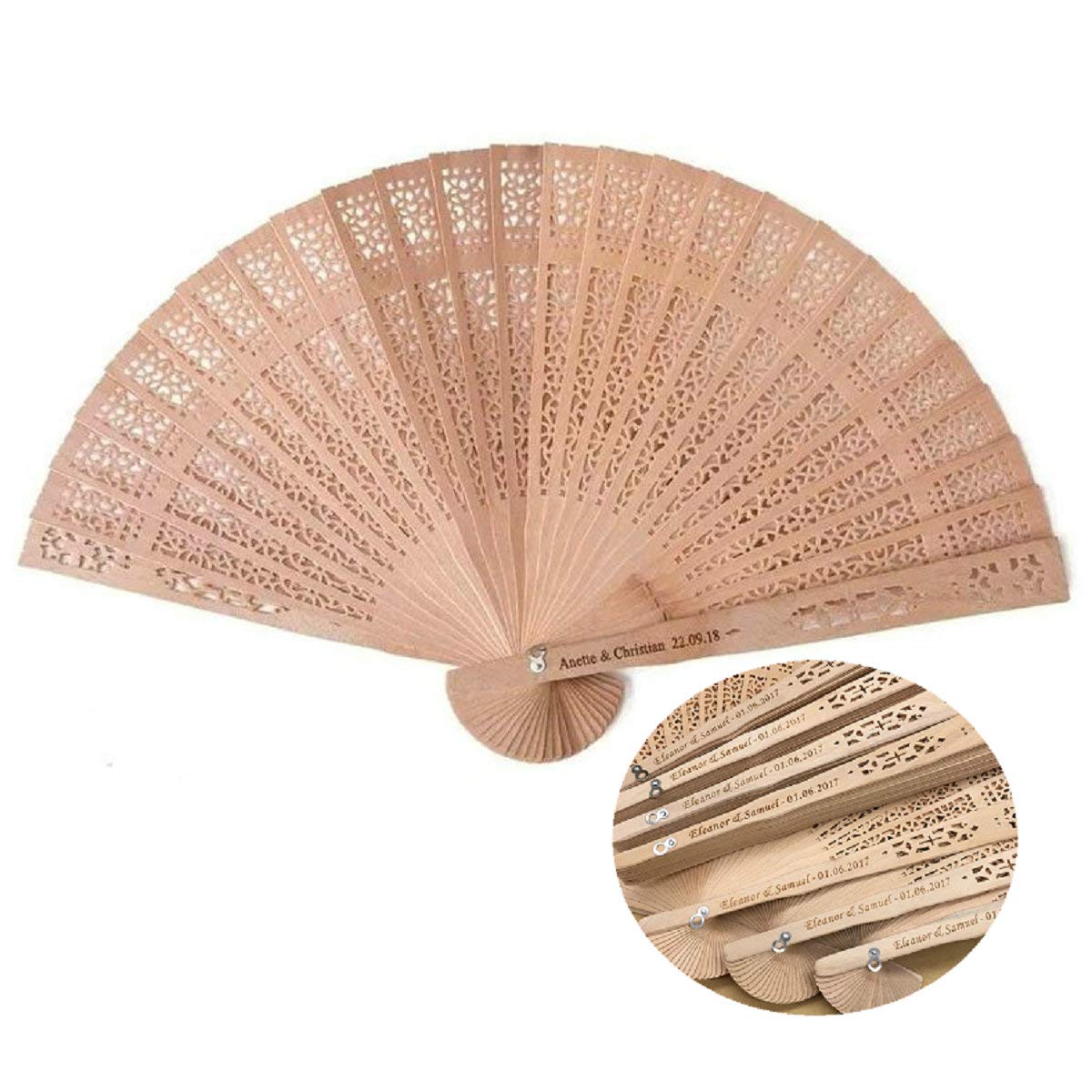 50pcs Personalized Wooden Wedding Fans - Custom Engraved Japanese Folding Fans for Wedding, Birthday & Engagement Party Favors - Elegant Bridal Shower Gifts & Unique Event Souvenirs (Perfect for Outdoor Ceremonies, Photo Props & Guest Keepsakes)