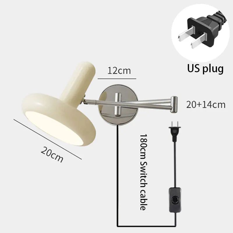 Swing Arm Wall Lamp with Adjustable Elbow Rocker - Modern Reading Light for Bedroom, Living Room, and Office