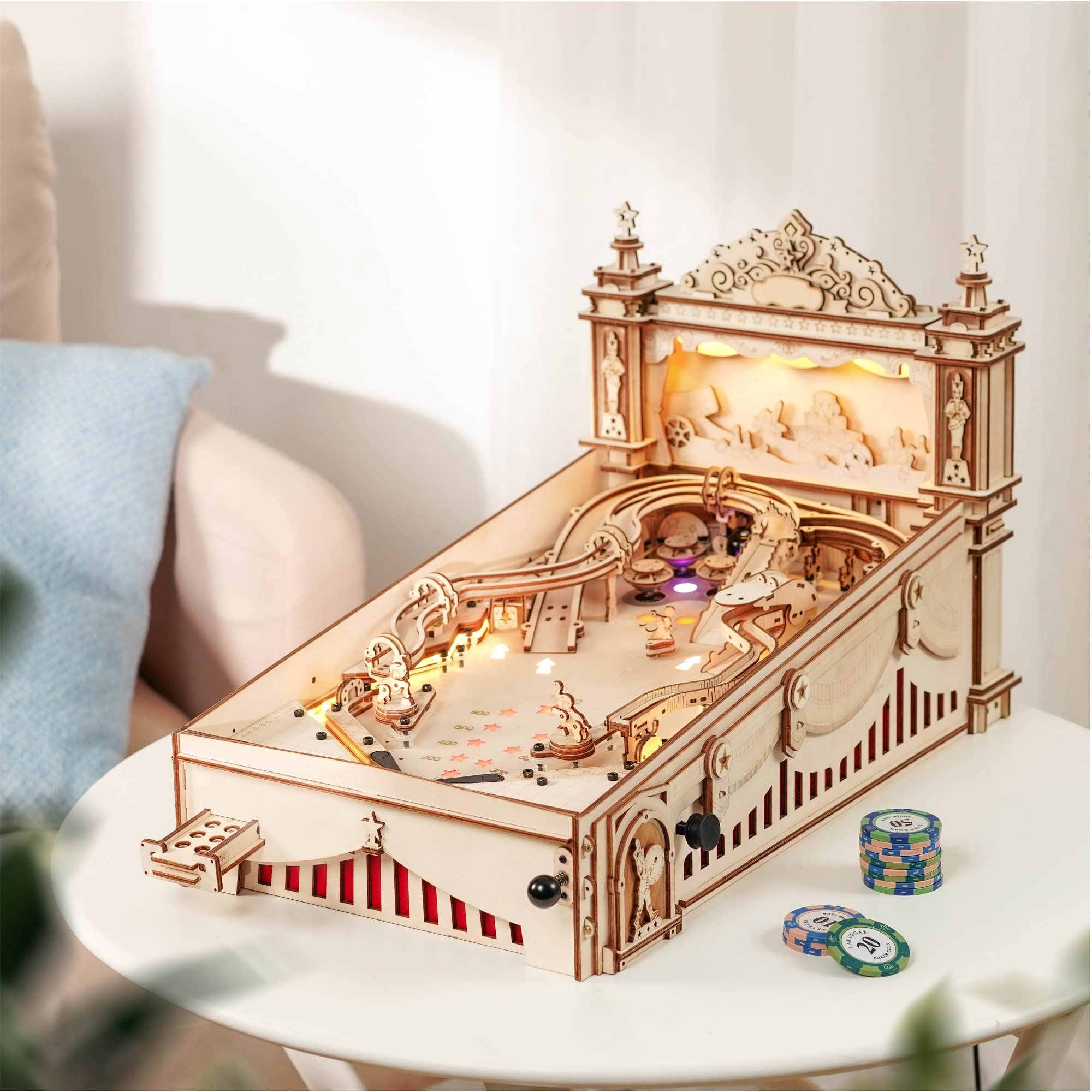 3D Wooden Puzzle for Adults - DIY Pinball Machine Building Kit, Mechanical Model Kits for Teens & Kids - Fun Family Party Games & STEM Learning Activity for Home & Classroom