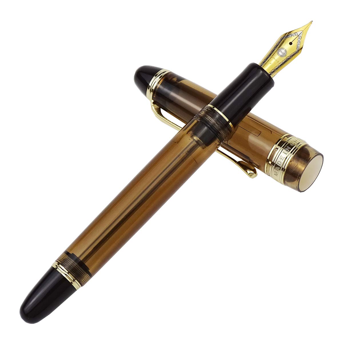 Lanxivi Yongsheng 699 Vacuum Fountain Pen - Medium Nib, Brown Acrylic for Office & Writing