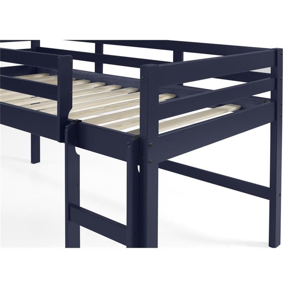 Acme Lara Twin Wooden Loft Bed with Guard Rail & Ladder - Navy Blue Space-Saving Kids Bedroom Furniture for Small Rooms & Dorm Rooms