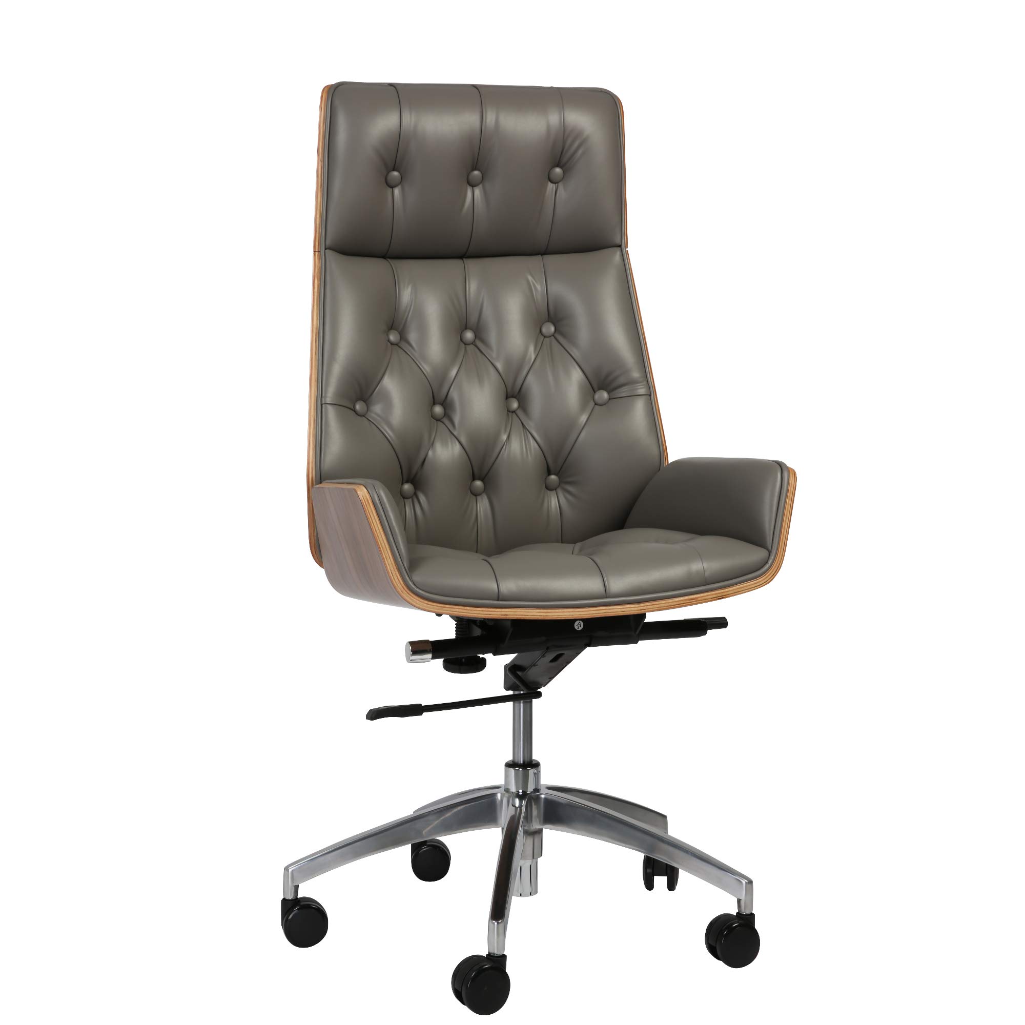 Ergonomic Office Chair with Adjustable Headrest & Walnut Wood Backrest - PU Leather Executive Desk Chair for Home & Office - Rolling Swivel Computer Chair for Comfortable Working & Gaming