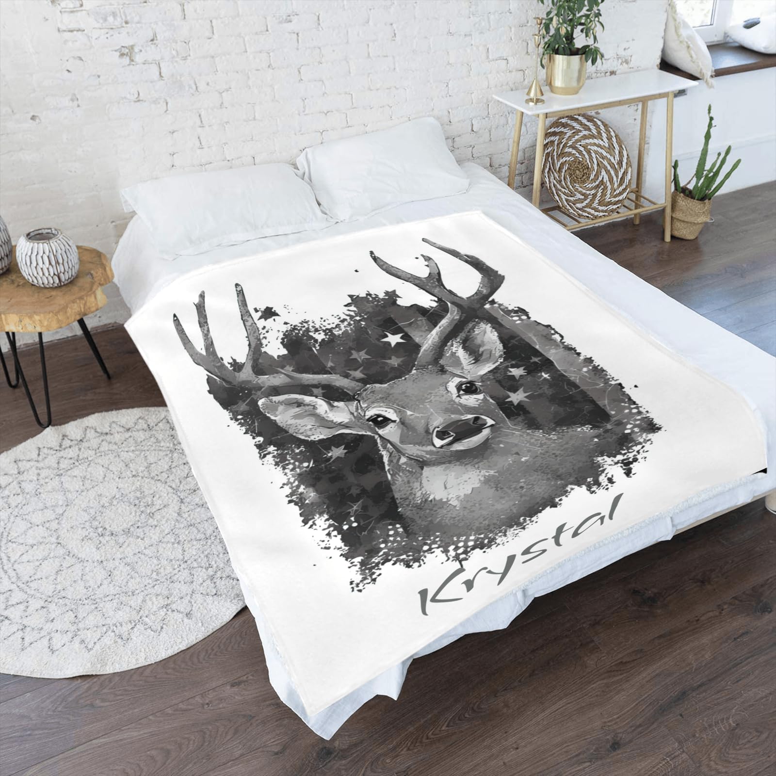 Custom Personalized American Flag Deer Camo Fleece Blanket with Name - Super Soft 50x60 Inch Throw Blanket for Couch, Sofa & Bed - Perfect for Camping, Tailgating and Patriotic Home Decor