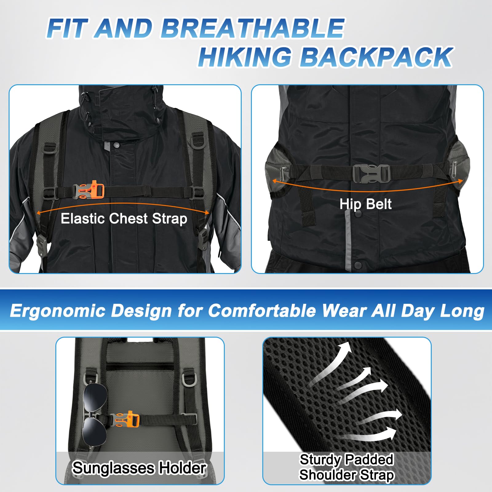 40L Lightweight Hiking Backpack - Waterproof Travel Daypack for Camping & Outdoor Adventures