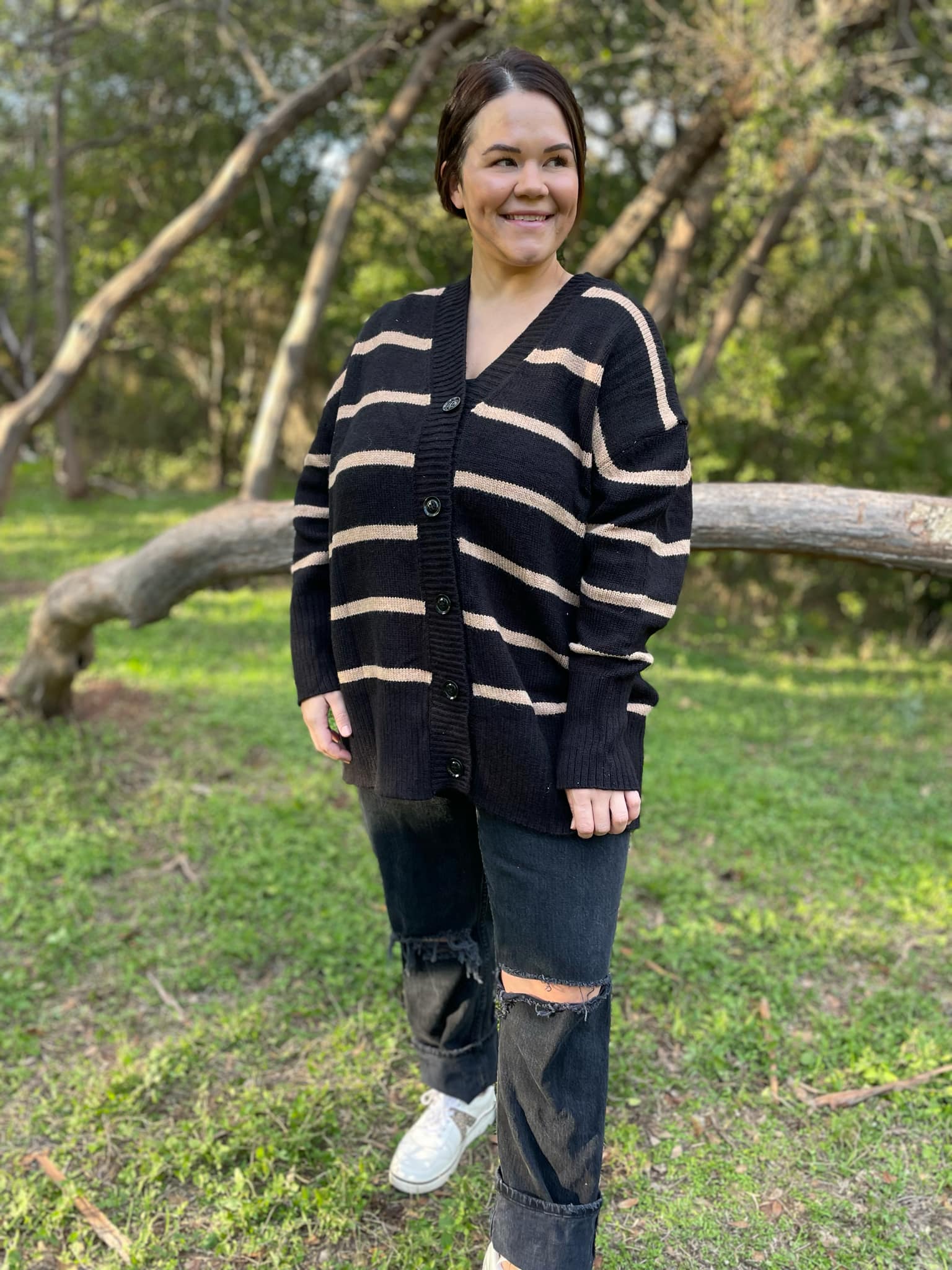 Brooks Striped Cardigan for Women - Soft Knit Long Sleeve Open Front Sweater | Perfect for Fall & Winter Layering, Office Wear & Casual Outfits
