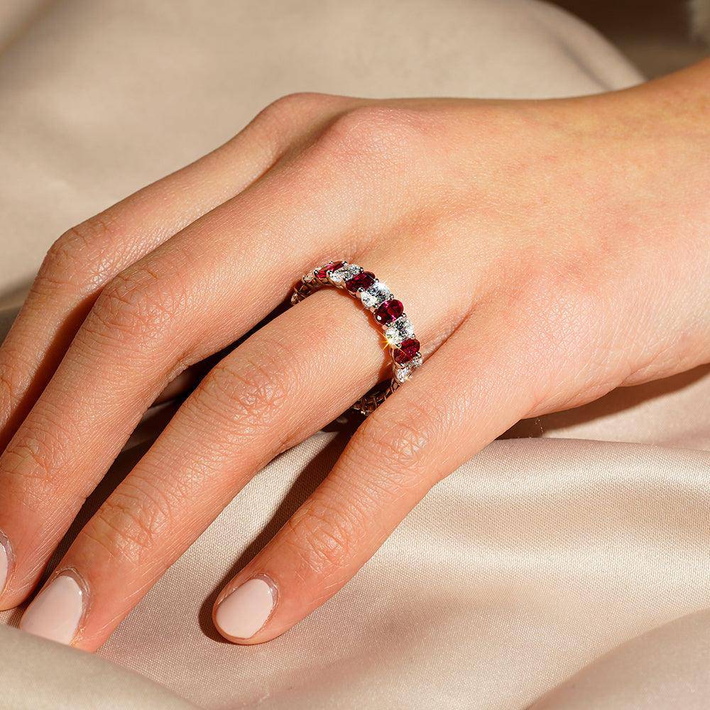 6.6 CT Lab-Created White Sapphire & Ruby Gemstone Ring for Women - Elegant Wedding, Engagement, Anniversary Jewelry Gift