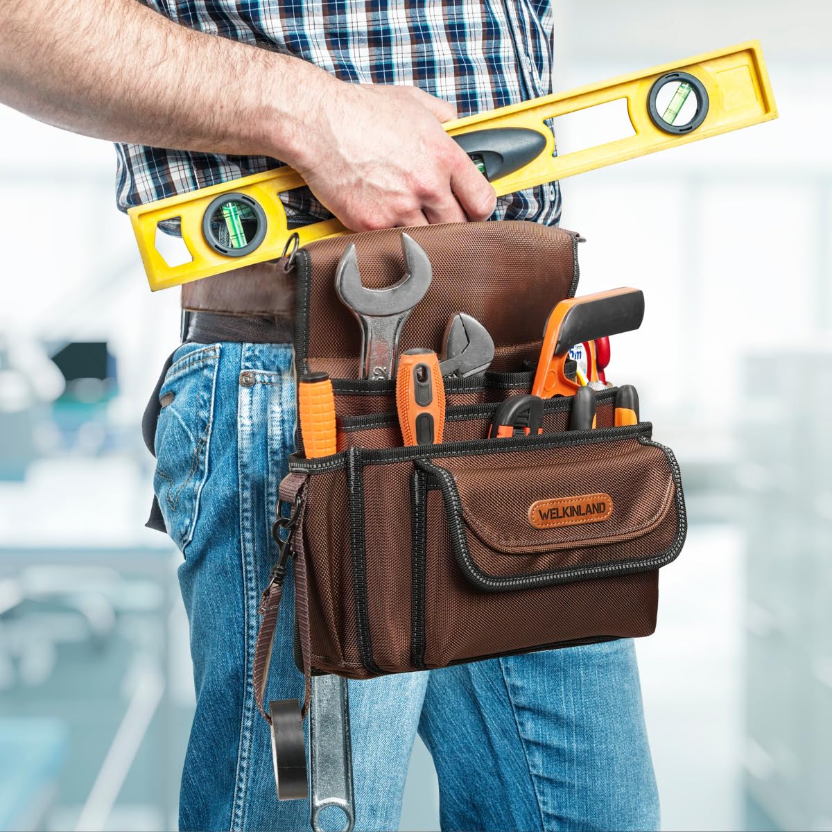 WELKINLAND Heavy Duty Electrician Tool Belt - 10-Pocket Professional Electrical Tool Pouch for Men | Durable Work Belt for Electricians, Contractors & DIY Projects | Perfect for Wiring, Repairs & Construction Work