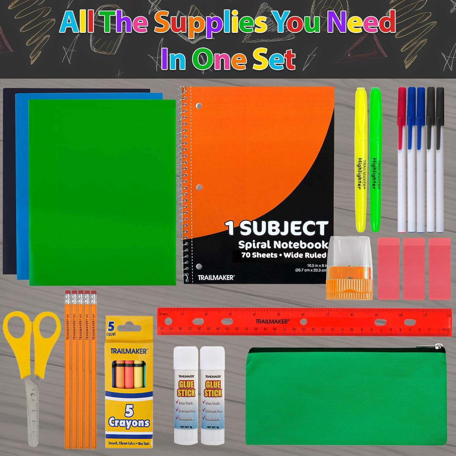 30-Piece Back to School Supplies Kit for Girls & Boys - Notebook, Folders, Pens, Pencils & More - Perfect for Kindergarten & Elementary Students (K-8) - Great for Classroom, Homeschool & Homework Organization