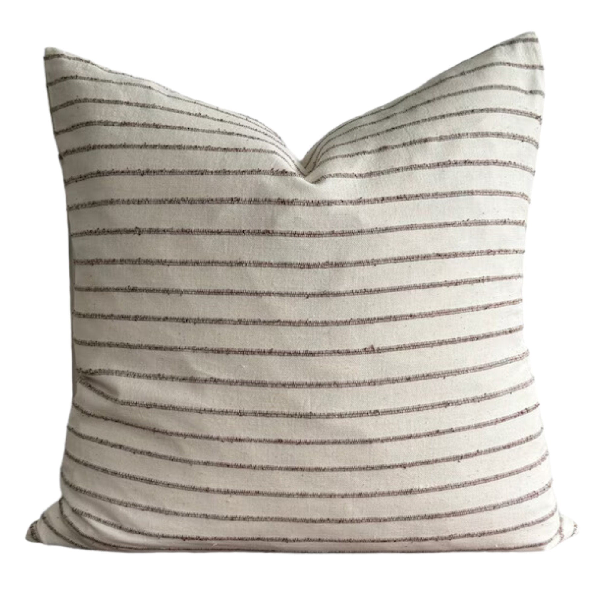 Designer Woven Brown Slub Stripe Pillow Cover - Soft Cotton Decorative Throw Pillow Case for Sofa, Bed & Home Decor