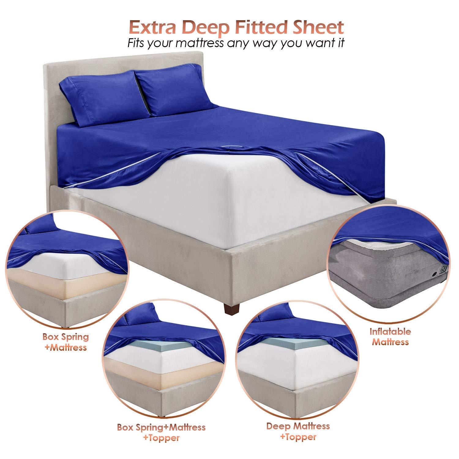 Luxury 800 Thread Count 100% Cotton 6-Piece Bed Sheet Set - Super Soft Sateen Weave Deep Pocket (12
