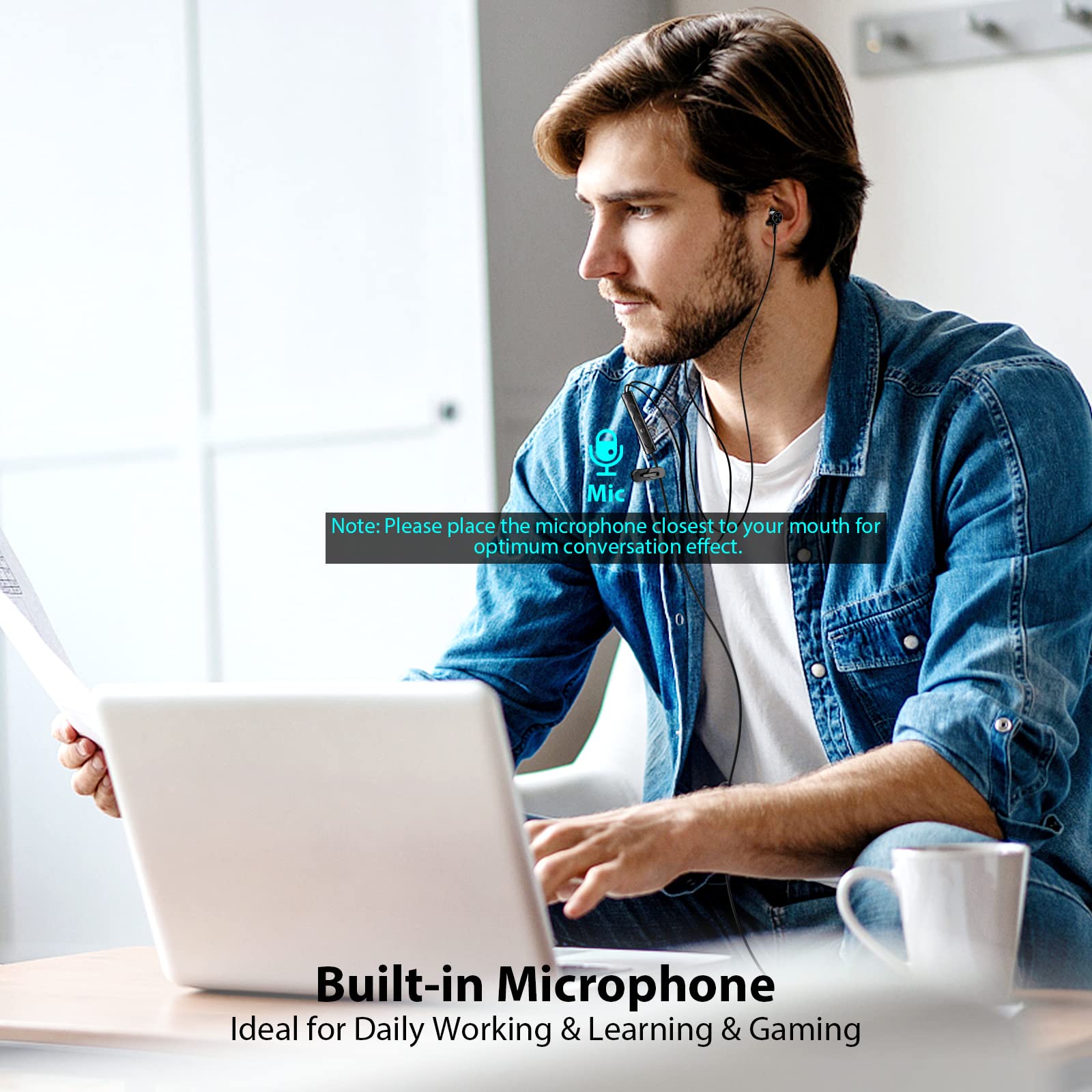 ACOCOBUY USB Computer Headset with Microphone - 8.2ft Wired Noise Cancelling HiFi Stereo Gaming Headphones for PC, Laptop (ASUS, Dell, Surface) - Lightweight In-Ear Earphones for Work, Gaming & Online Meetings