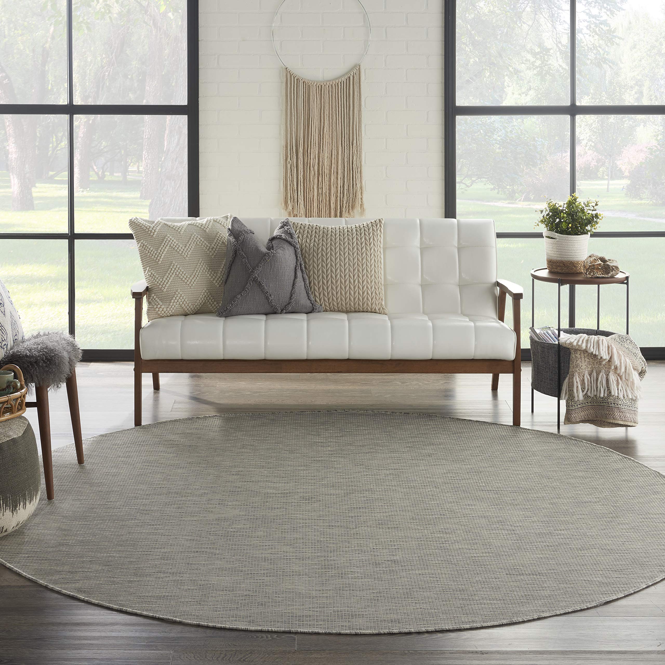 Nourison Positano 8' Round Light Grey Indoor/Outdoor Area Rug - Easy Clean, Non-Shedding for Bedroom, Living Room & Dining Room | Perfect for Backyard, Deck & Patio Use