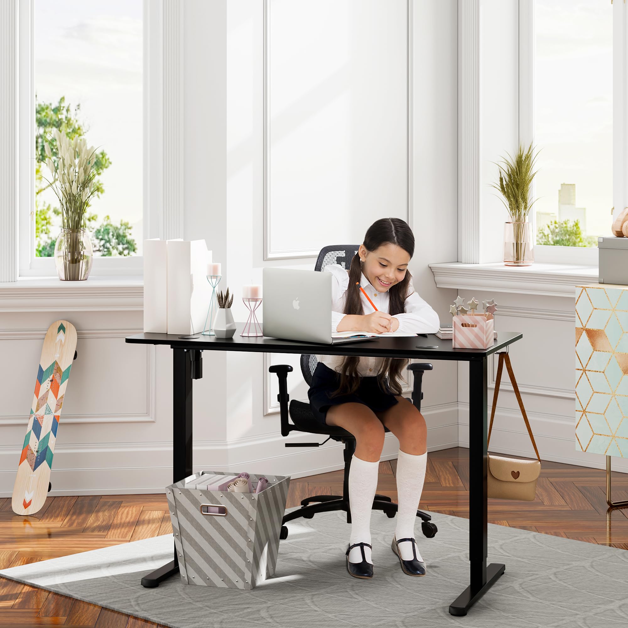 Meilocar 40 x 24 Inch Electric Standing Desk - Height Adjustable Sit Stand Desk with Memory Preset, Splice Board & Metal Frame | Home Office Computer Desk for Work from Home & Gaming Setup (Black Frame & Top)