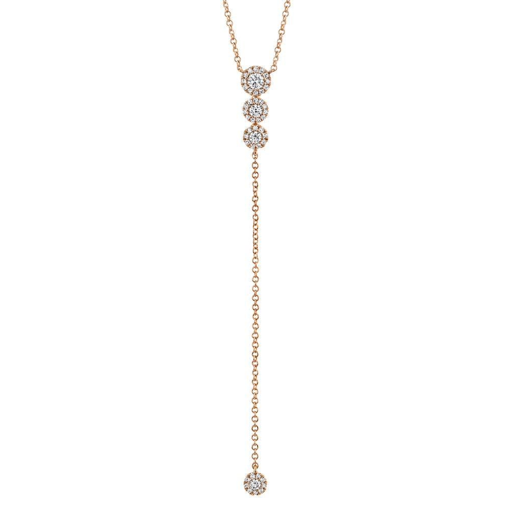 14K Gold 0.29 CTW Round Brilliant Diamond Halo Lariat Necklace for Women - Elegant Layered Pendant Jewelry Gift for Anniversary, Valentine's Day & Special Occasions