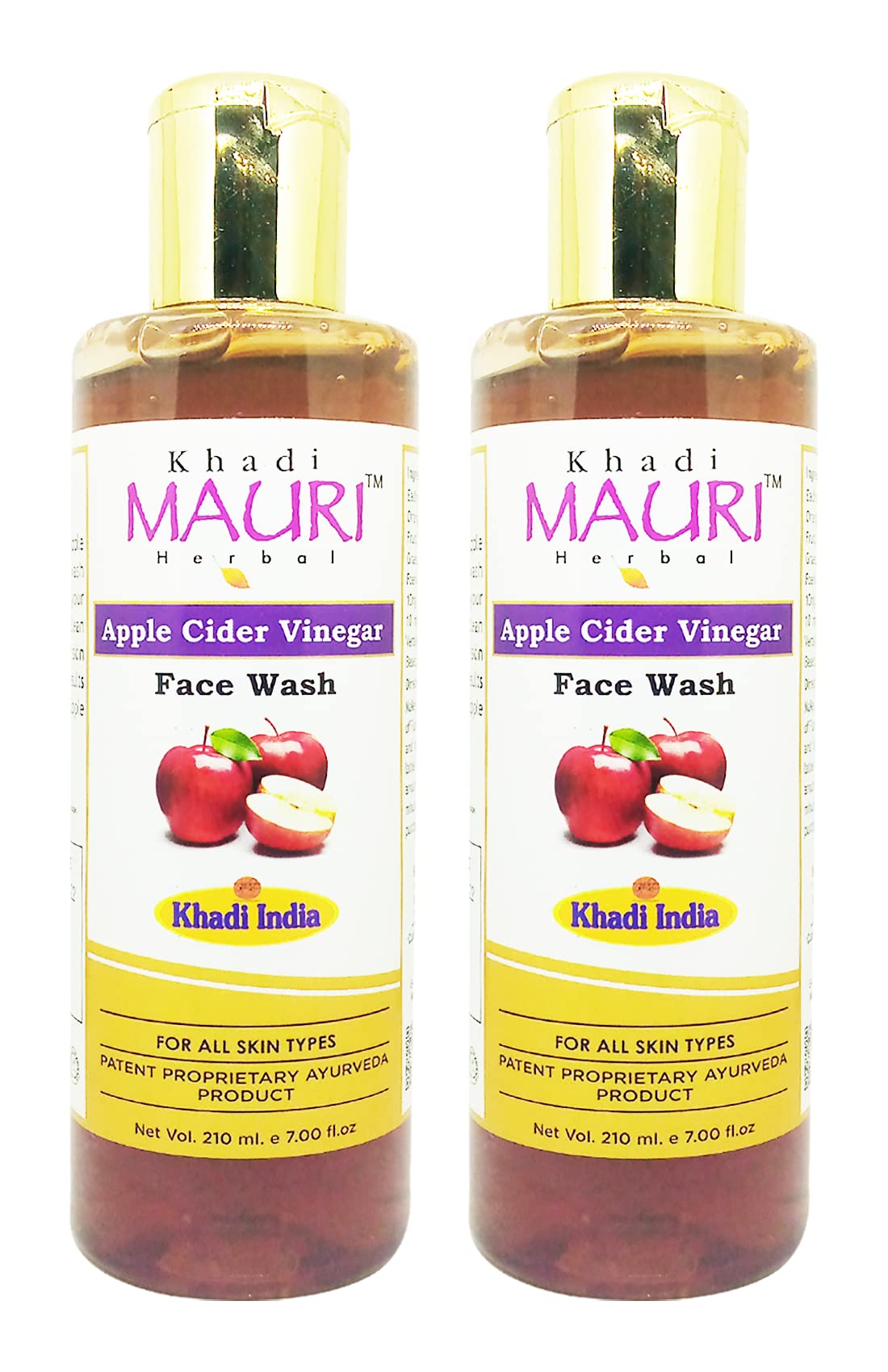 Khadi Mauri Apple Cider Vinegar Face Wash - SLS & Paraben Free, 420ml (Pack of 2) | Natural Acne Treatment & Skin Brightening for Oily & Sensitive Skin | Daily Cleansing & Pore Minimizing